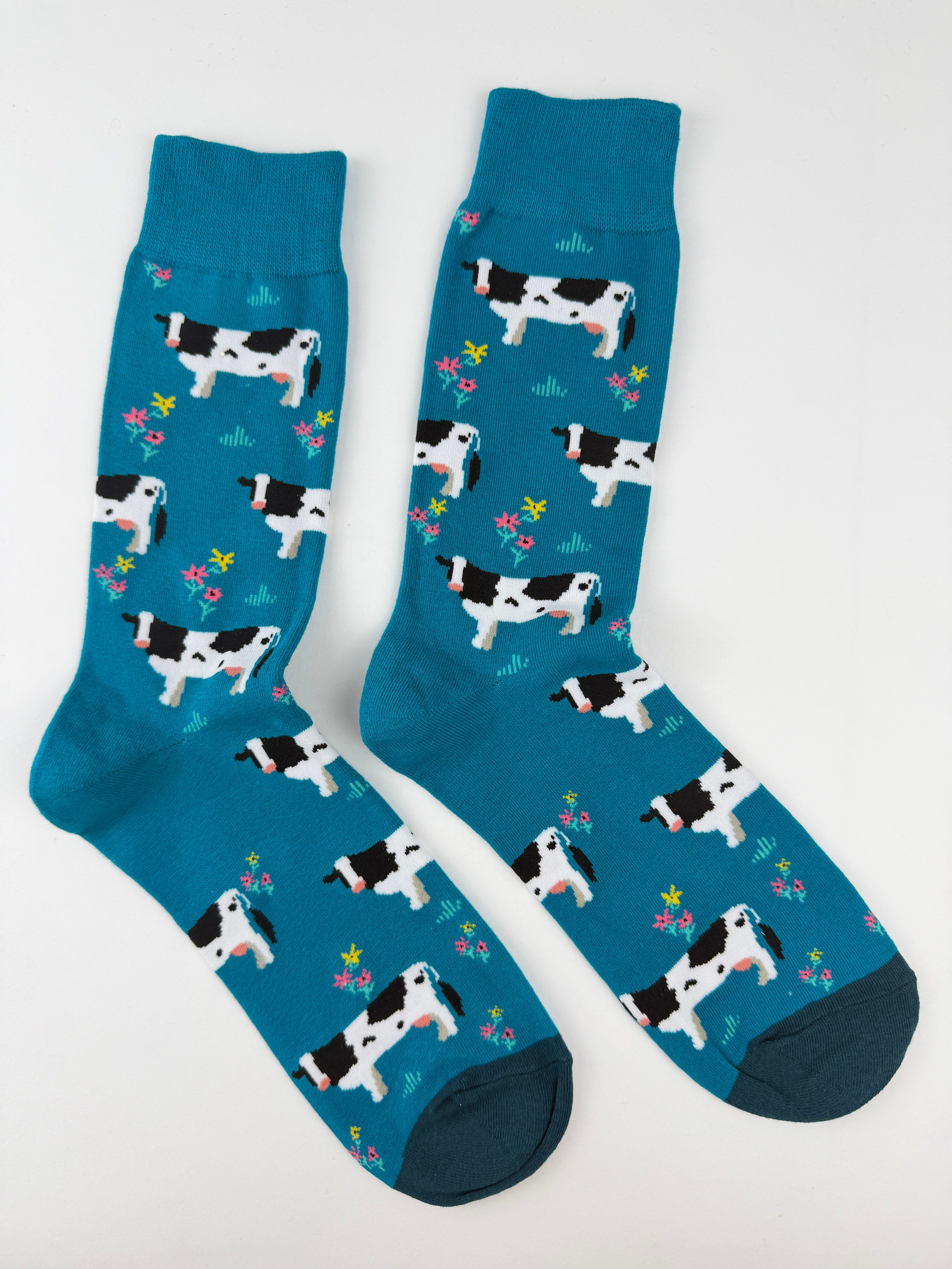 Animal – Dairy Cow Teal Crew Socks
