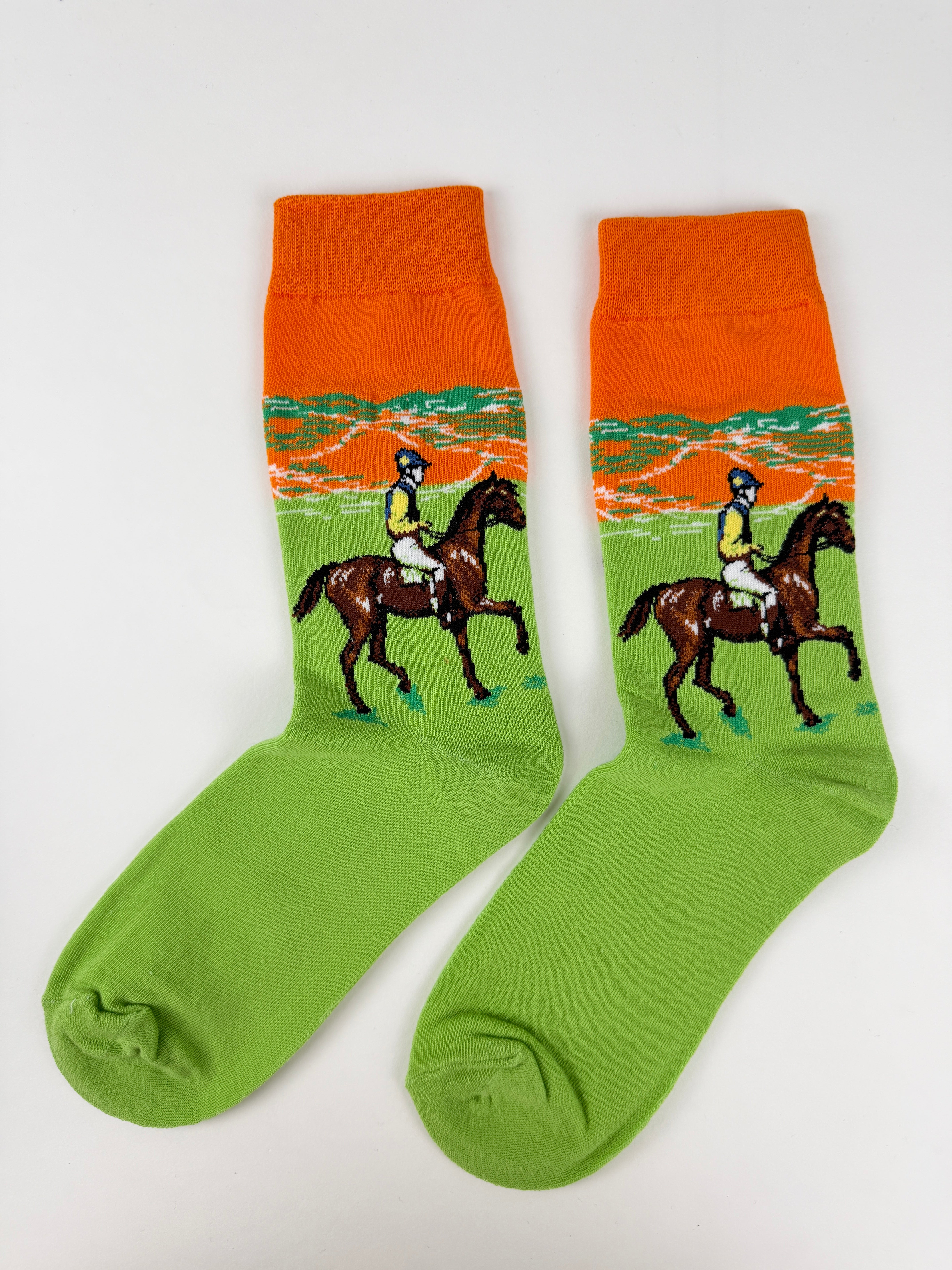 Oil Painting Collection – Horse Rider Impressionist Art Crew Socks