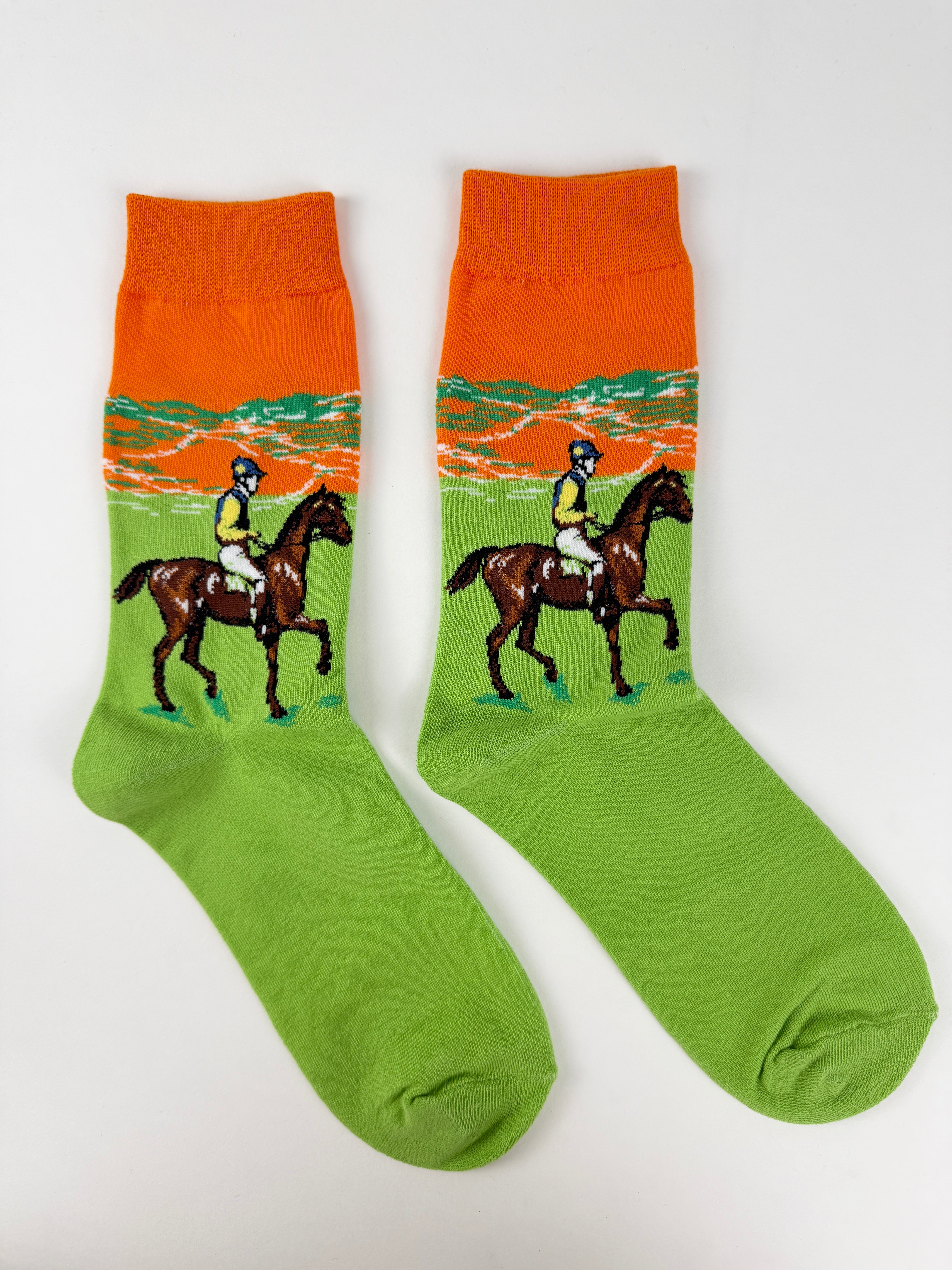 Oil Painting Collection – Horse Rider Impressionist Art Crew Socks