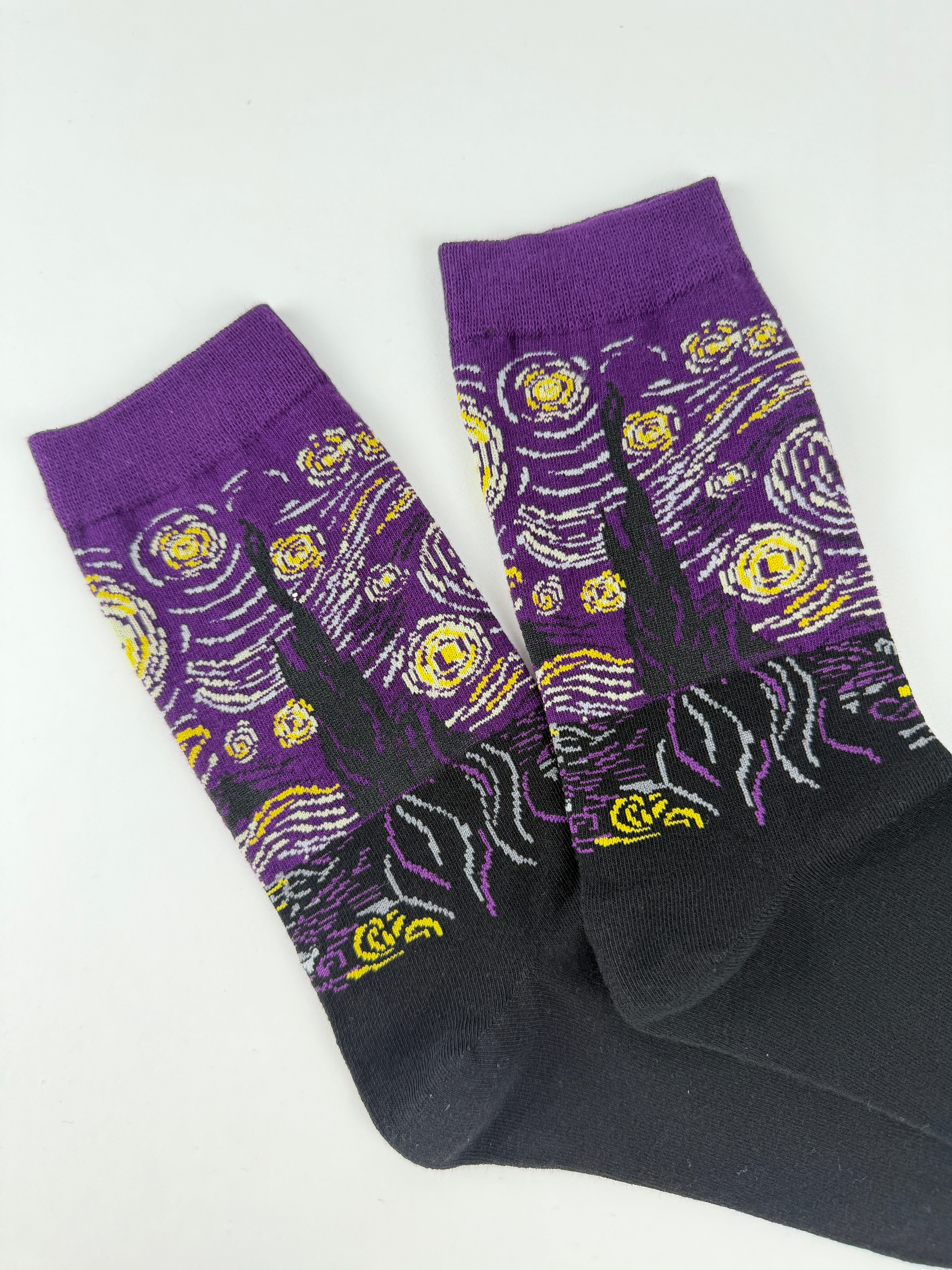 Oil Painting Collection – Purple Starry Night Van Gogh Art Crew Socks