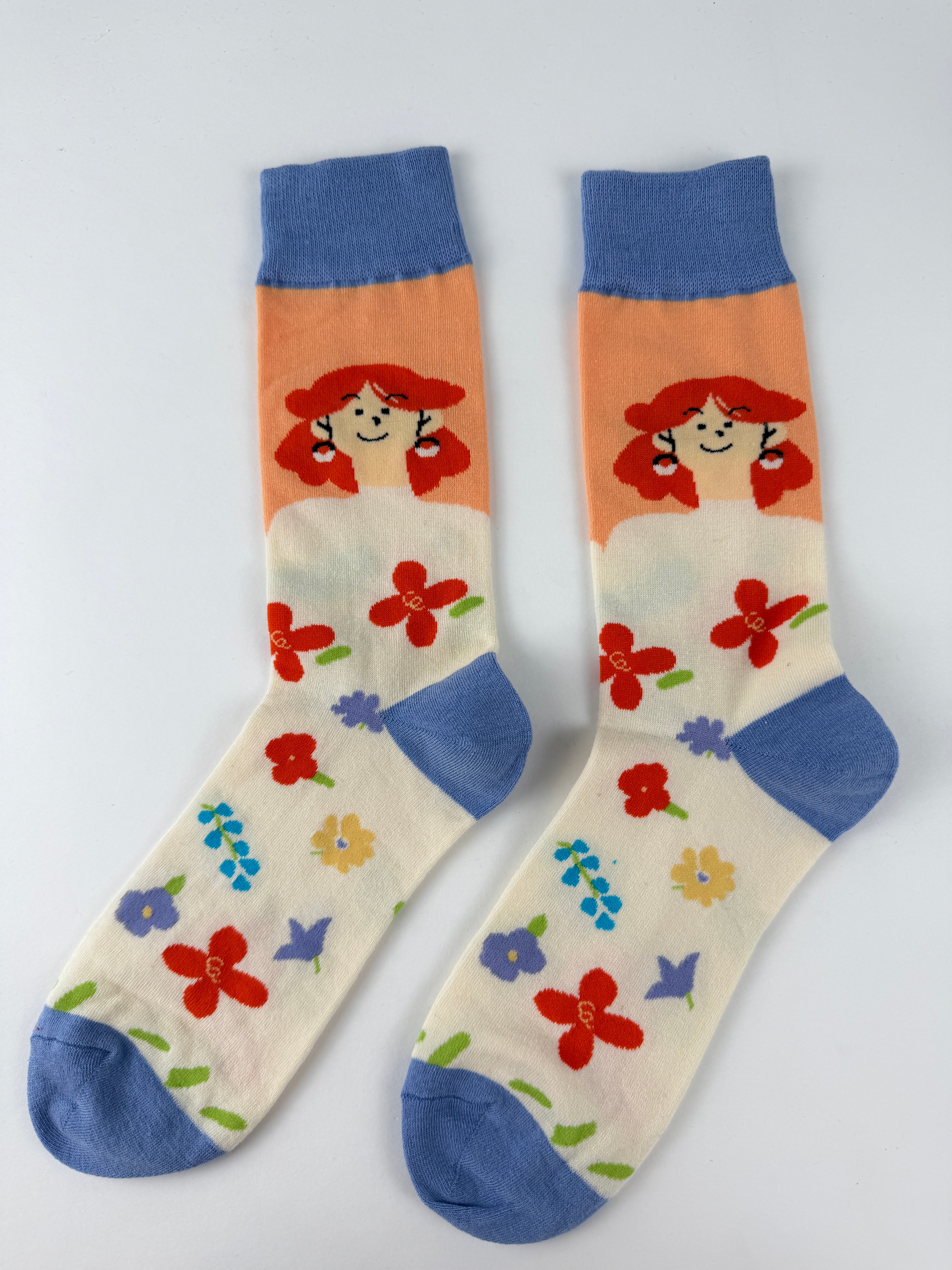 Illustration Collection – Girl in Flower Dress Crew Socks