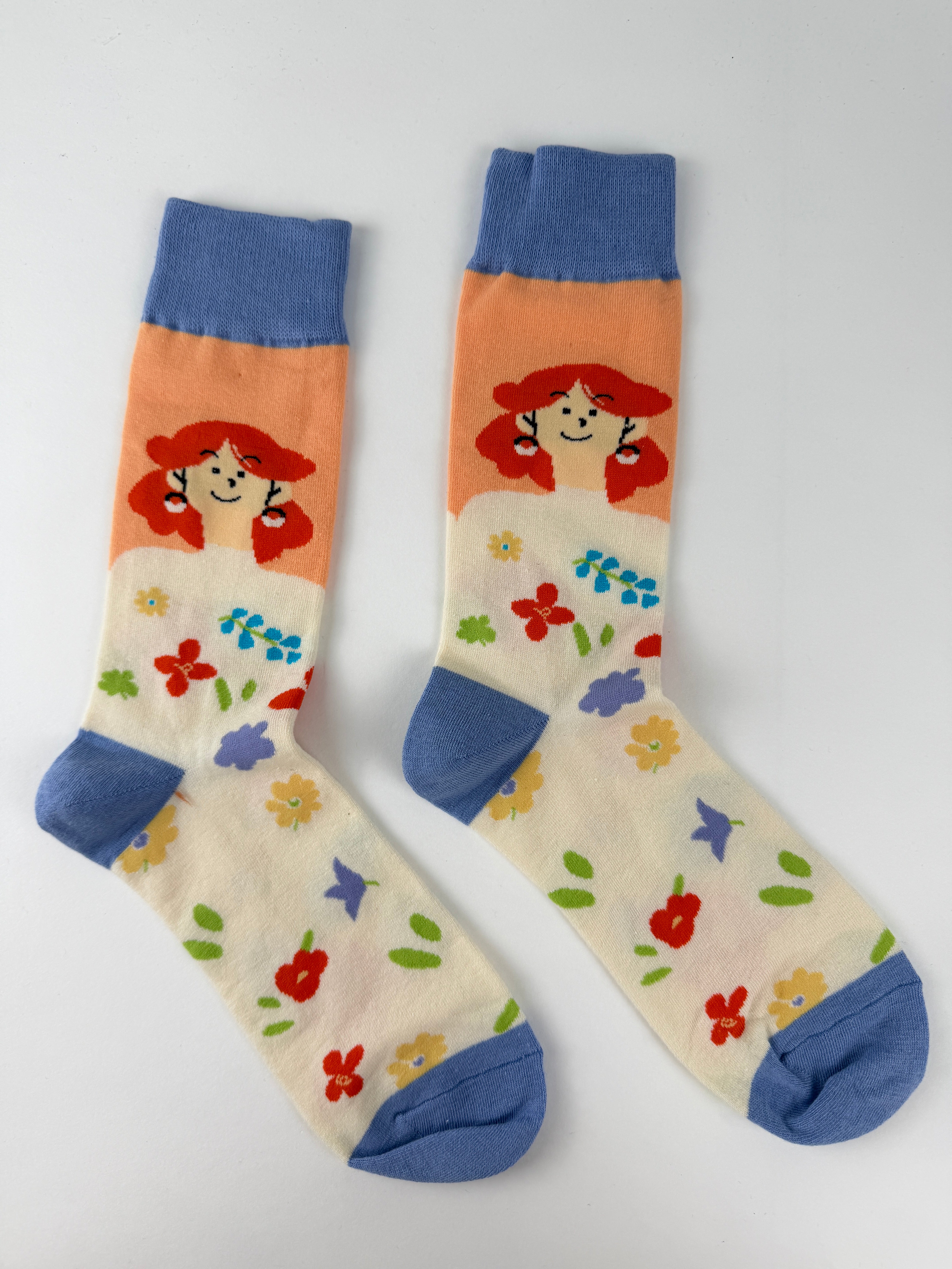 Illustration Collection – Girl in Flower Dress Crew Socks