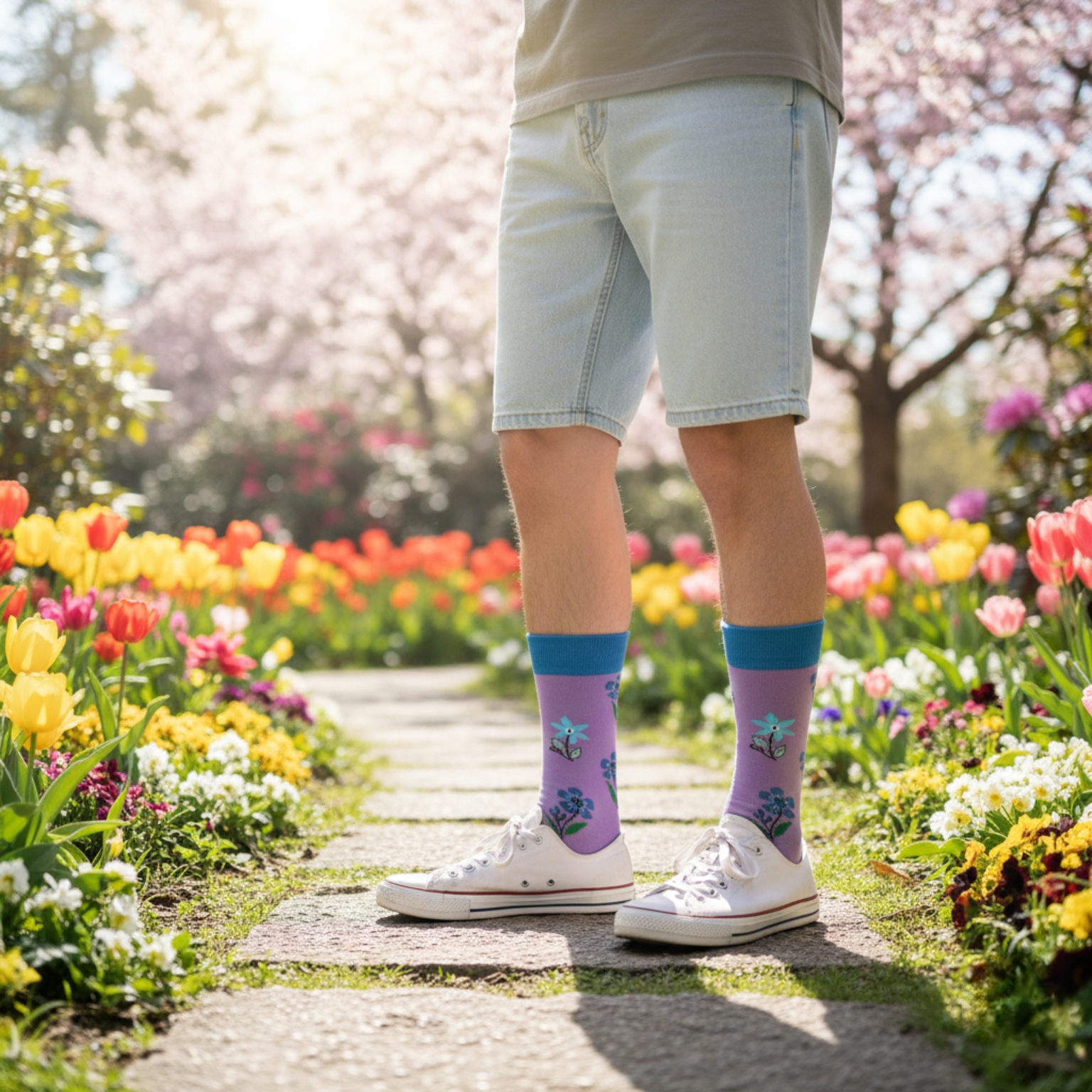 Floral Socks – Blue Wildflower Crew Socks Unisex