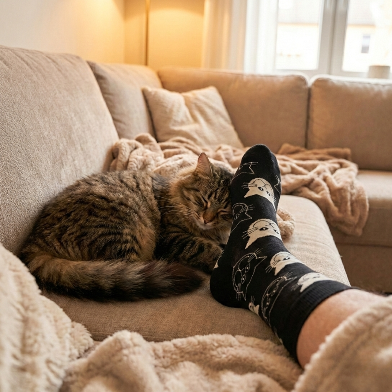 Animal Socks – Sketch Cat Face Crew Socks