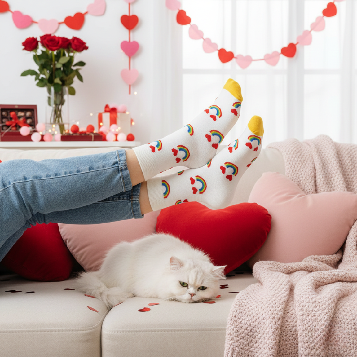 Rainbow Heart Smiley Crew Socks Unisex