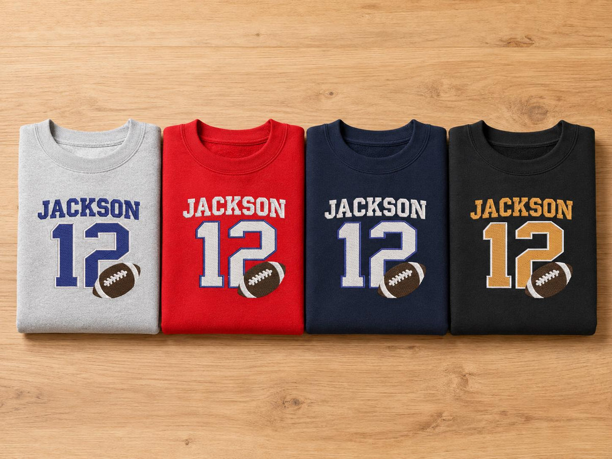 Personalized Kids Football Sweatshirt with Embroidered Name & Age