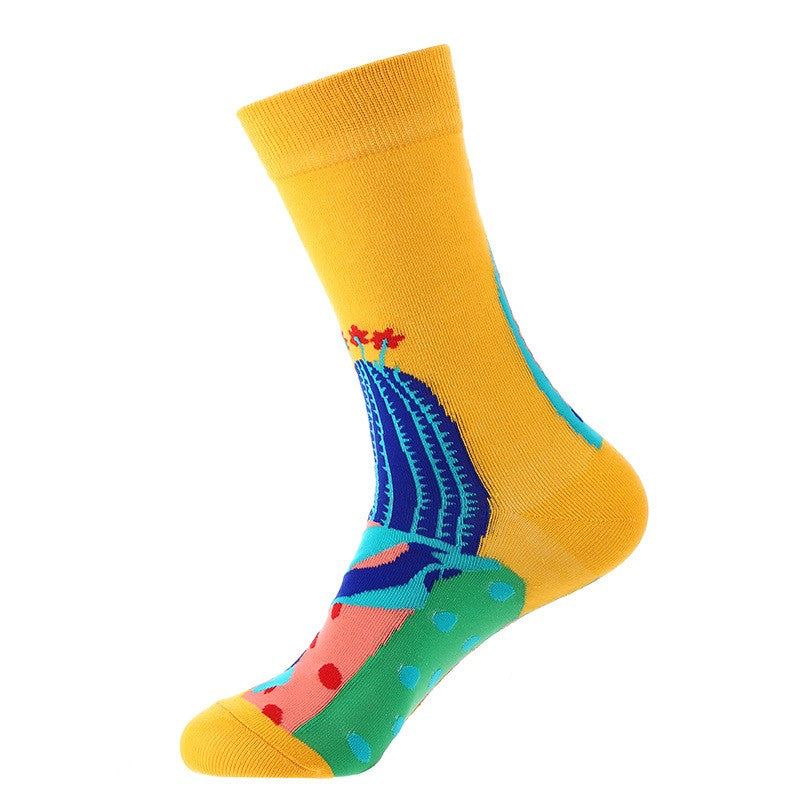 Yellow cactus socks with colorful desert design – unisex novelty socks