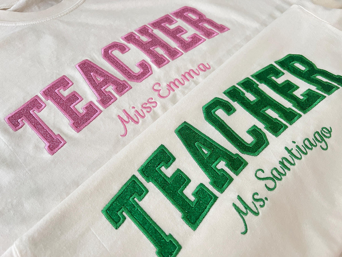 Personalized Glitter Teacher Name T-Shirt