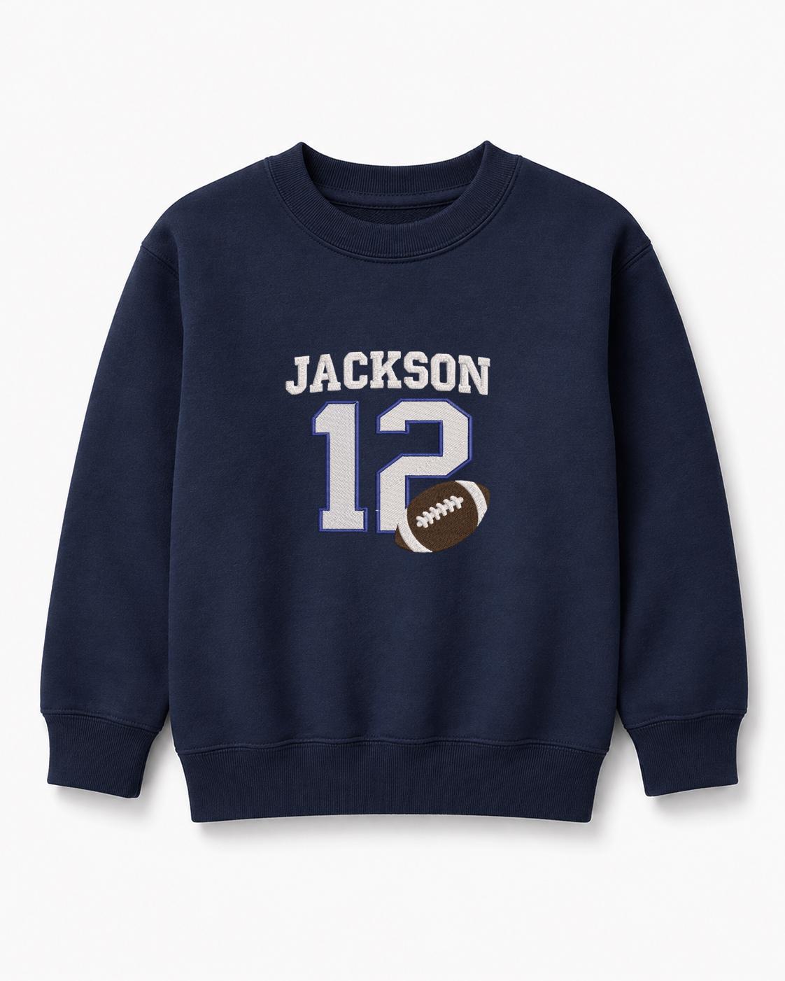 Personalized Kids Football Sweatshirt with Embroidered Name & Age