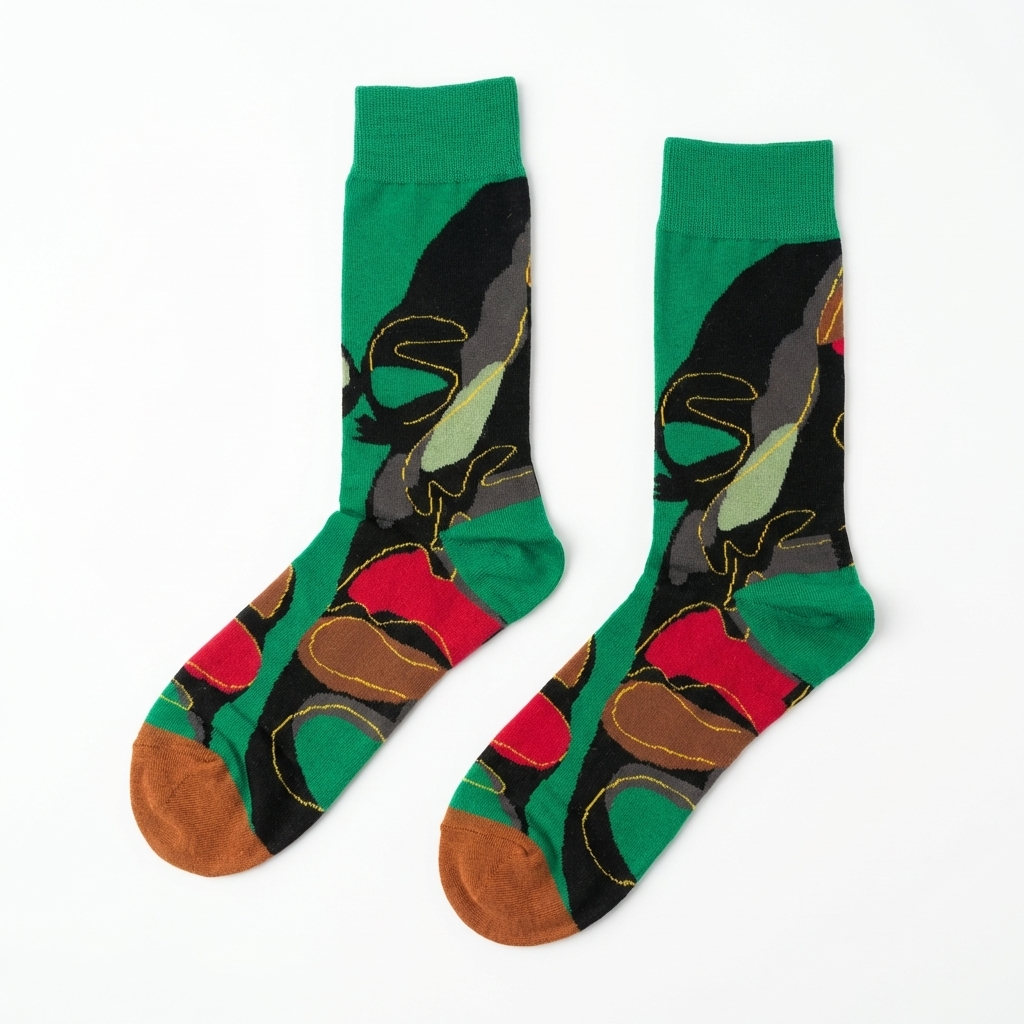 Colorful socks with abstract design on a white background