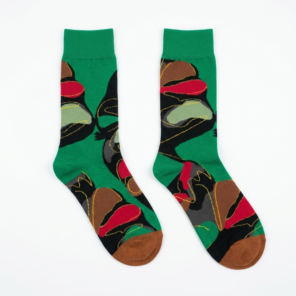 Colorful socks with abstract design on a white background