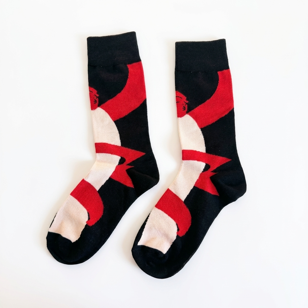 Picasso Collection – Red Abstract Face Crew Socks Unisex
