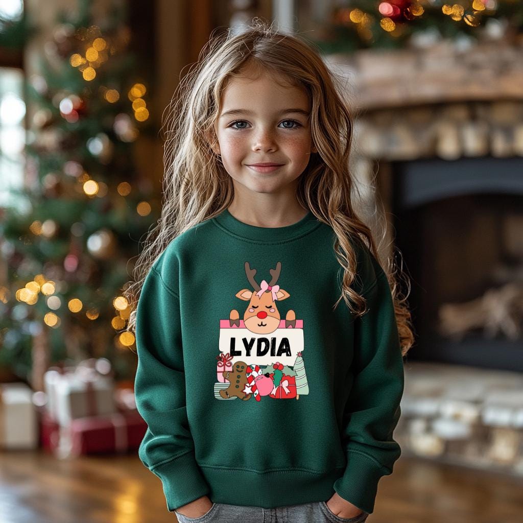 Personalized Reindeer Name Youth Christmas Sweatshirt