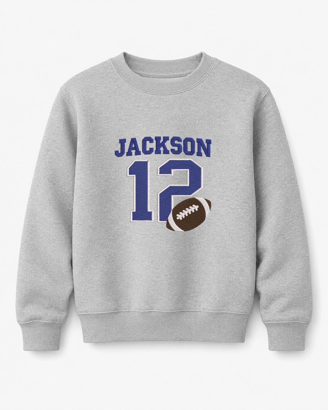 Personalized Kids Football Sweatshirt with Embroidered Name & Age
