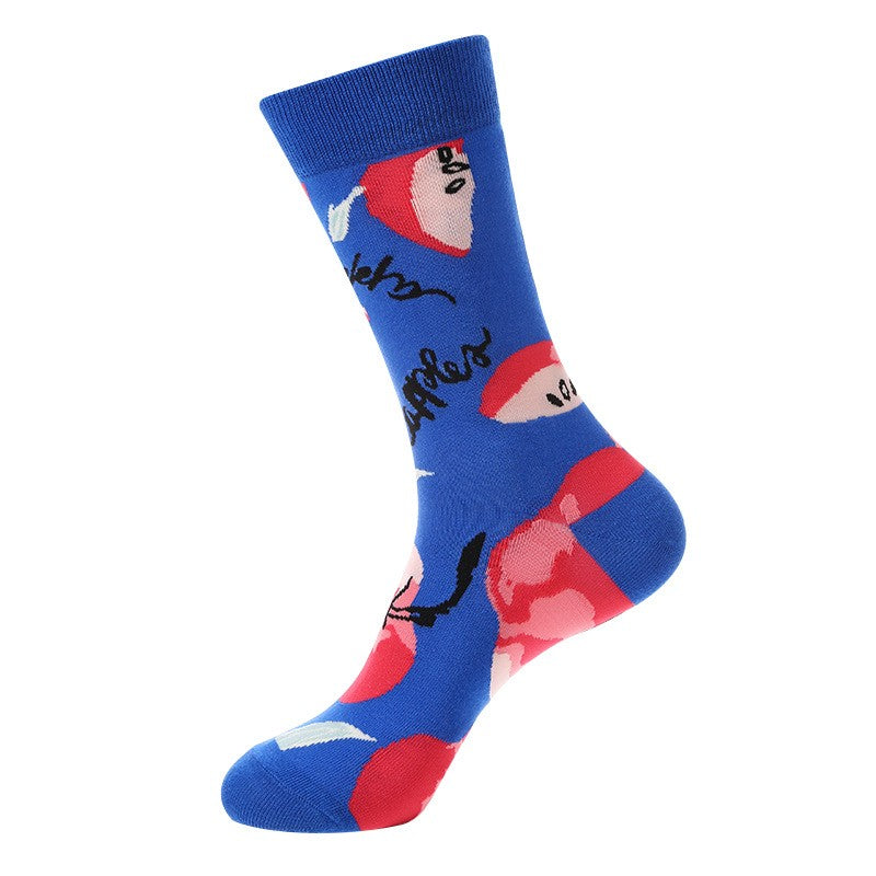 Blue novelty socks with red apple fruit pattern – unisex fruit socks