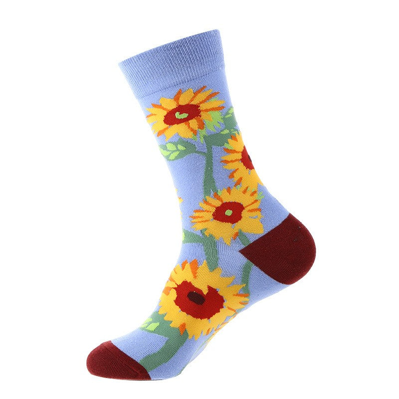 Blue sunflower socks with bold yellow floral pattern – unisex novelty socks