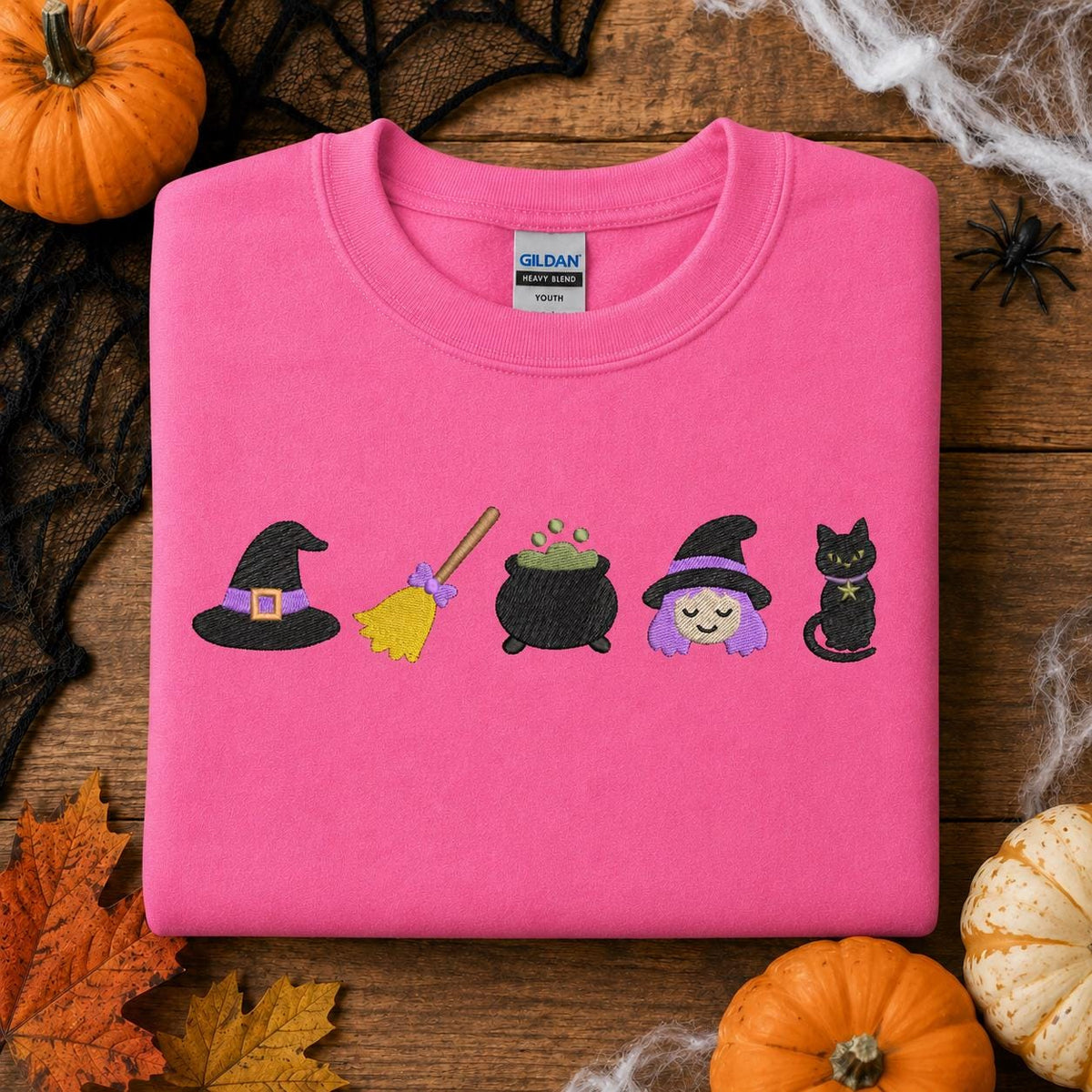 Safety Pink Little Witch embroidered youth sweatshirt
