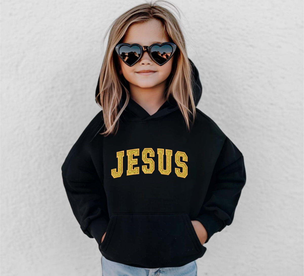 Glitter Embroidered JESUS Youth Hoodie