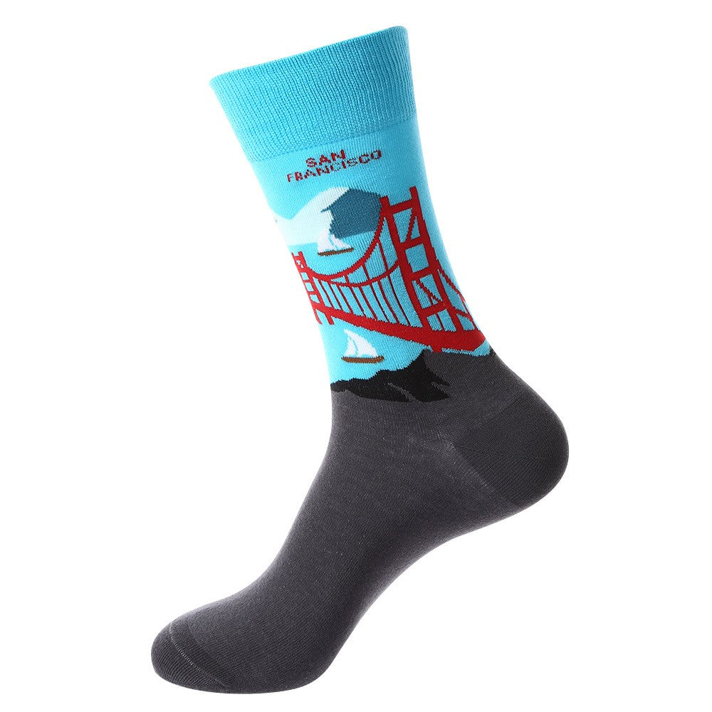 Landmark Sock – San Francisco Crew Socks featuring Golden Gate Bridge and ocean view design, unisex crew socks