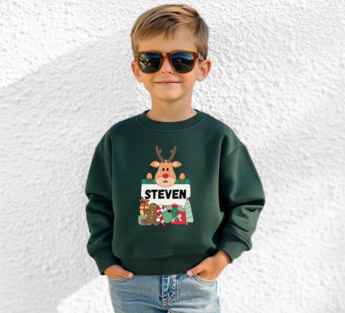 Personalized Reindeer Name Youth Christmas Sweatshirt