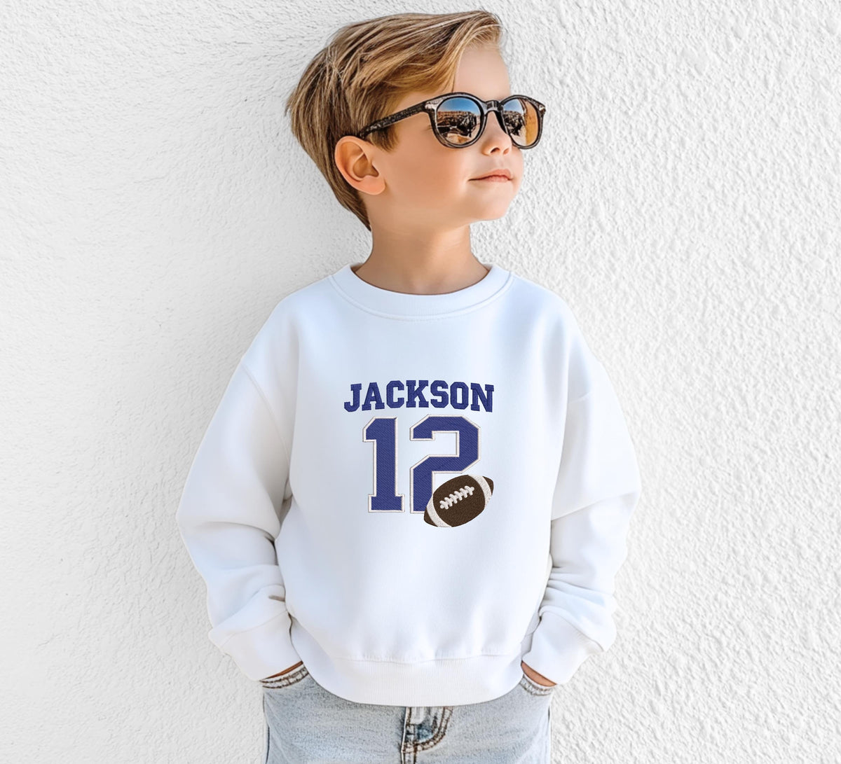 Personalized Kids Football Sweatshirt with Embroidered Name & Age