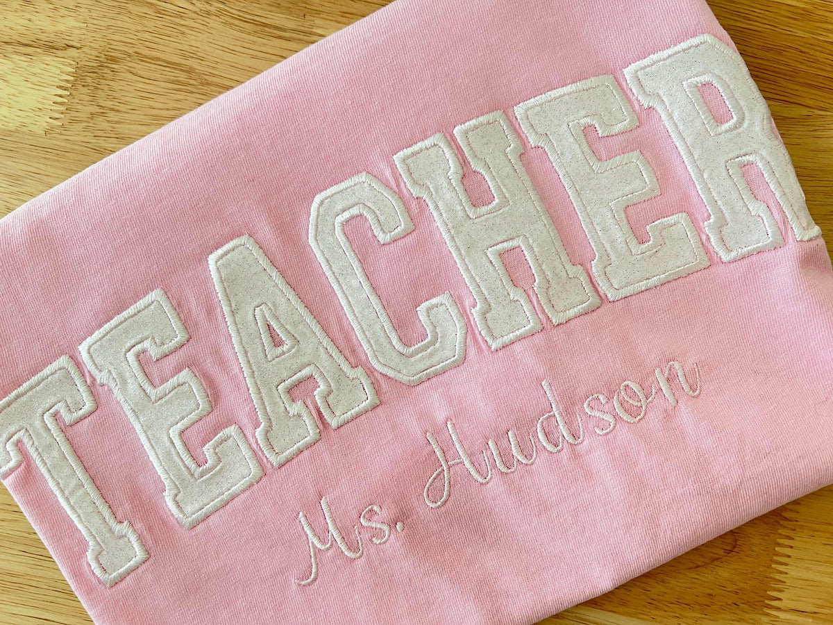 Personalized Glitter Teacher Name T-Shirt