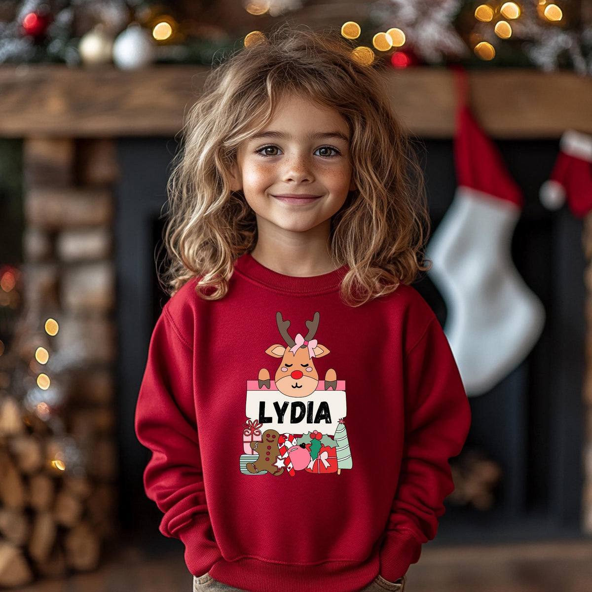 Personalized Reindeer Name Youth Christmas Sweatshirt