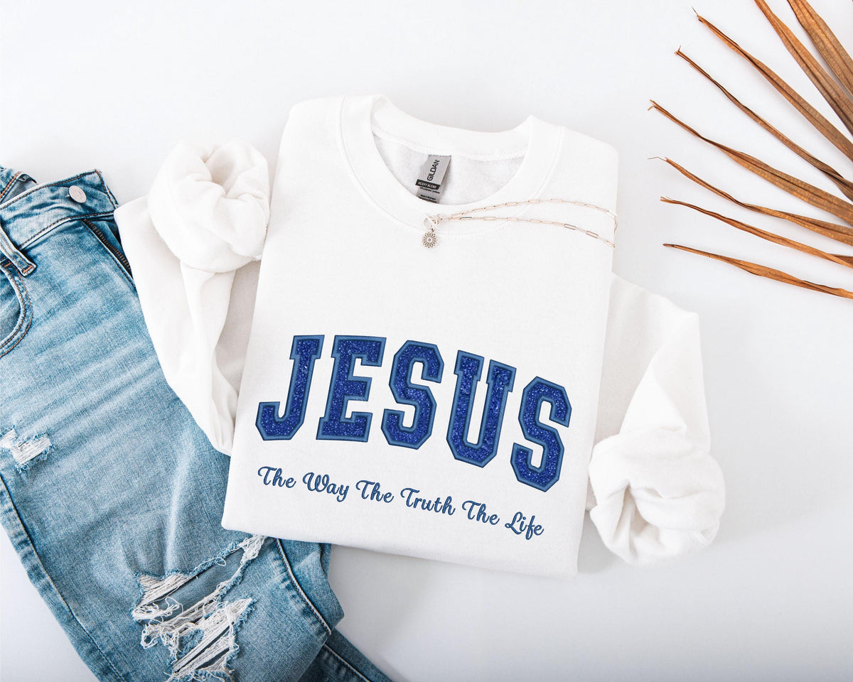 Glitter Embroidered JESUS Adult Sweatshirt