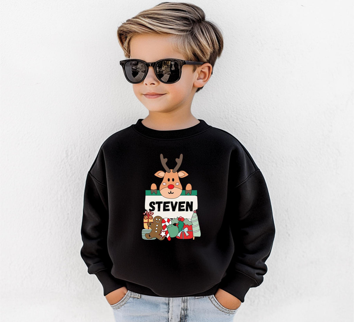 Personalized Reindeer Name Youth Christmas Sweatshirt