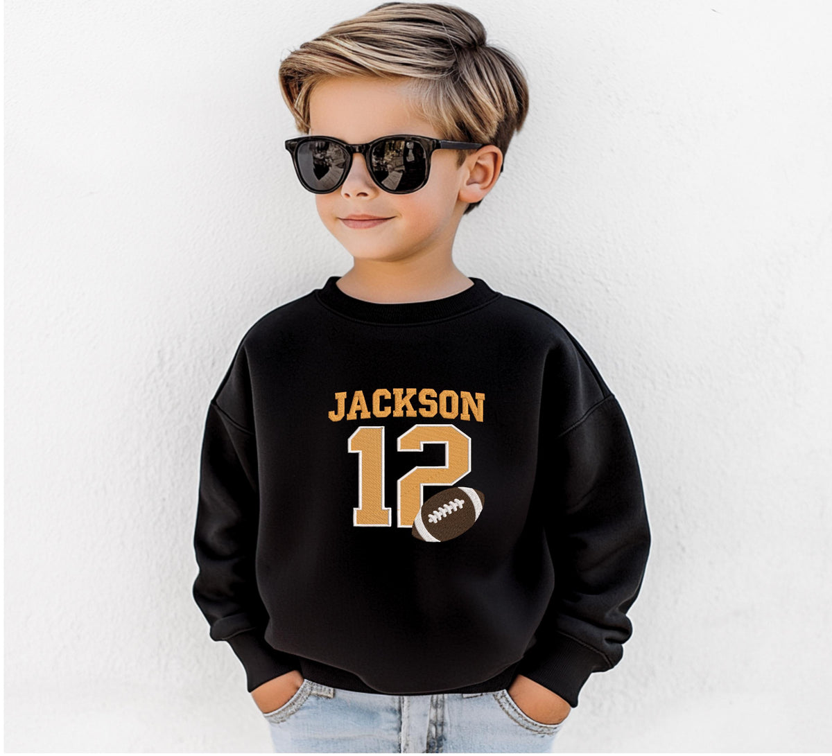 Personalized Kids Football Sweatshirt with Embroidered Name & Age