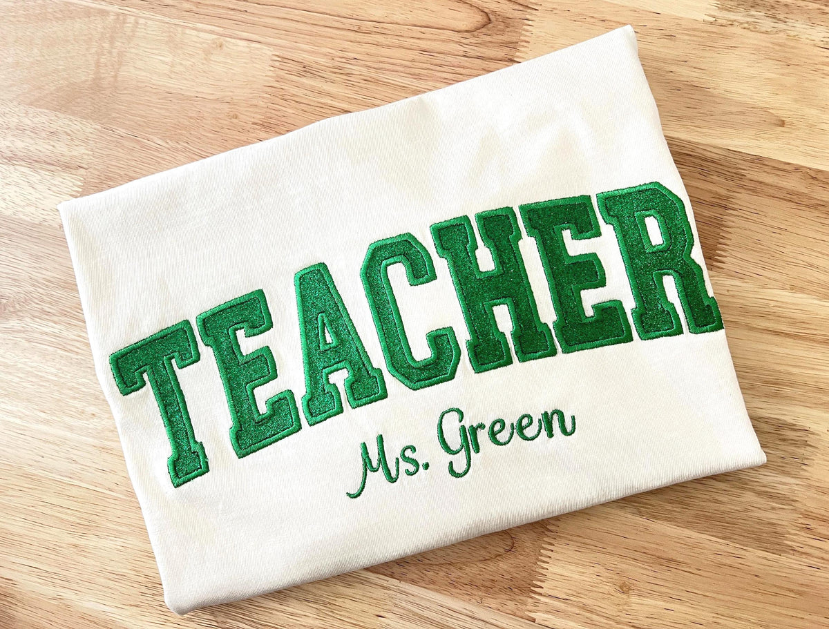 Personalized Glitter Teacher Name T-Shirt