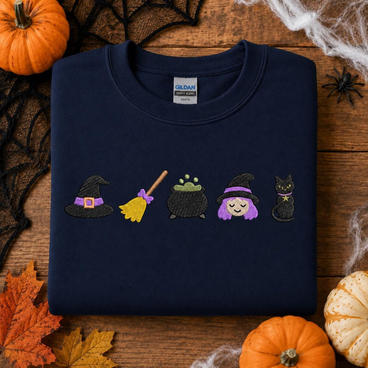 Navy Little Witch embroidered youth sweatshirt
