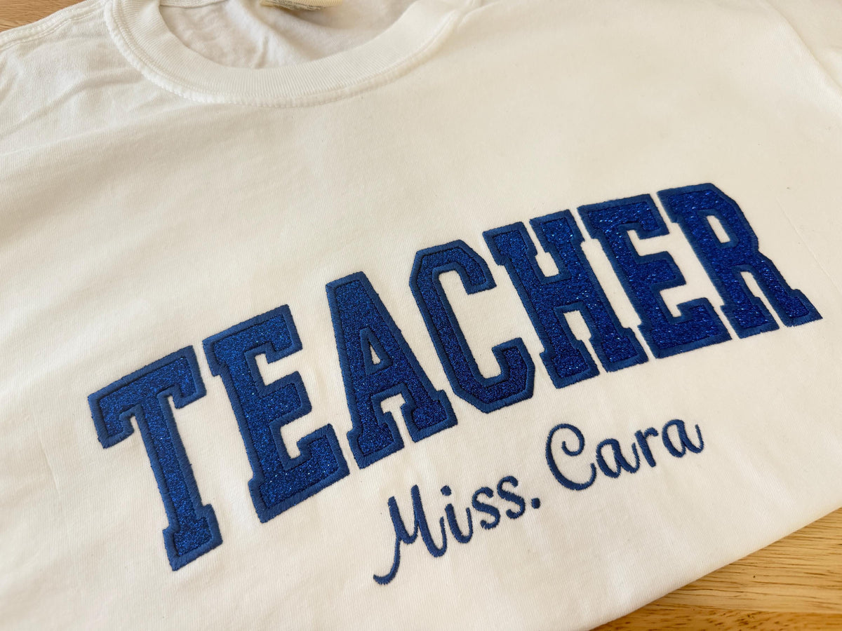Personalized Glitter Teacher Name T-Shirt