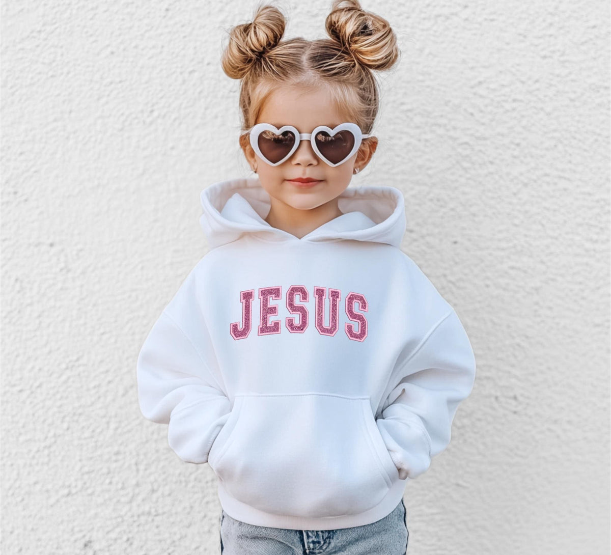 Glitter Embroidered JESUS Youth Hoodie