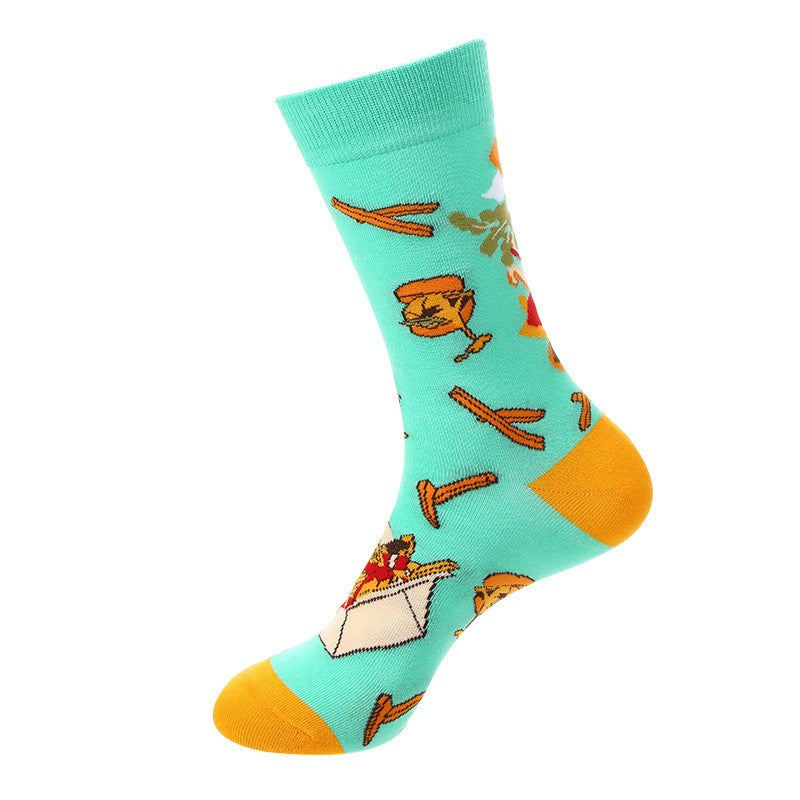 Aqua blue French fry and fast food socks