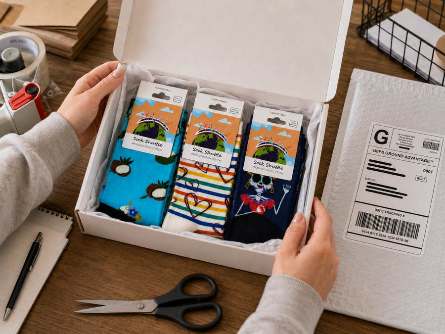 Sock order packed for shipping