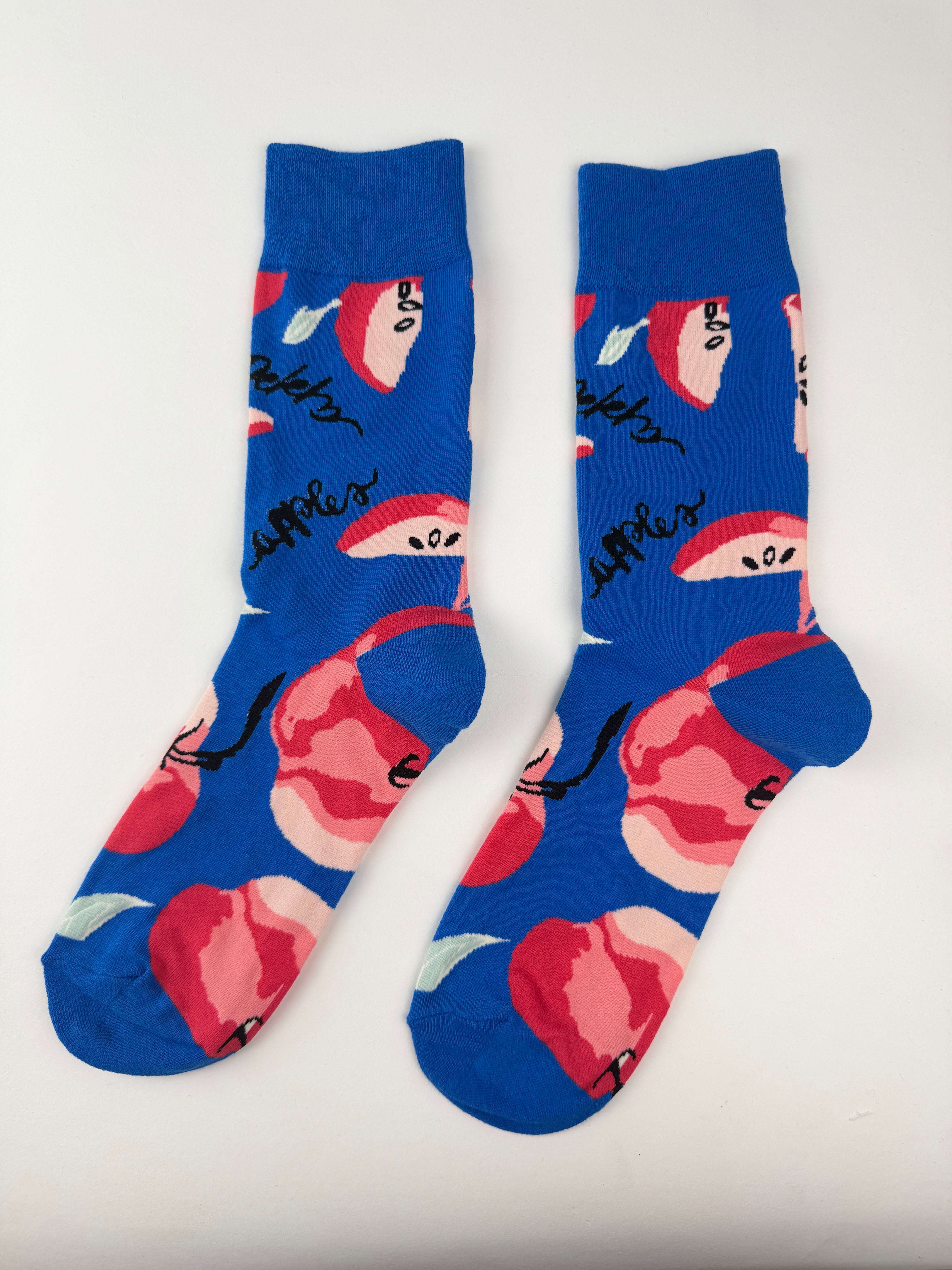 Fruit Socks – Red Apple Pattern Blue