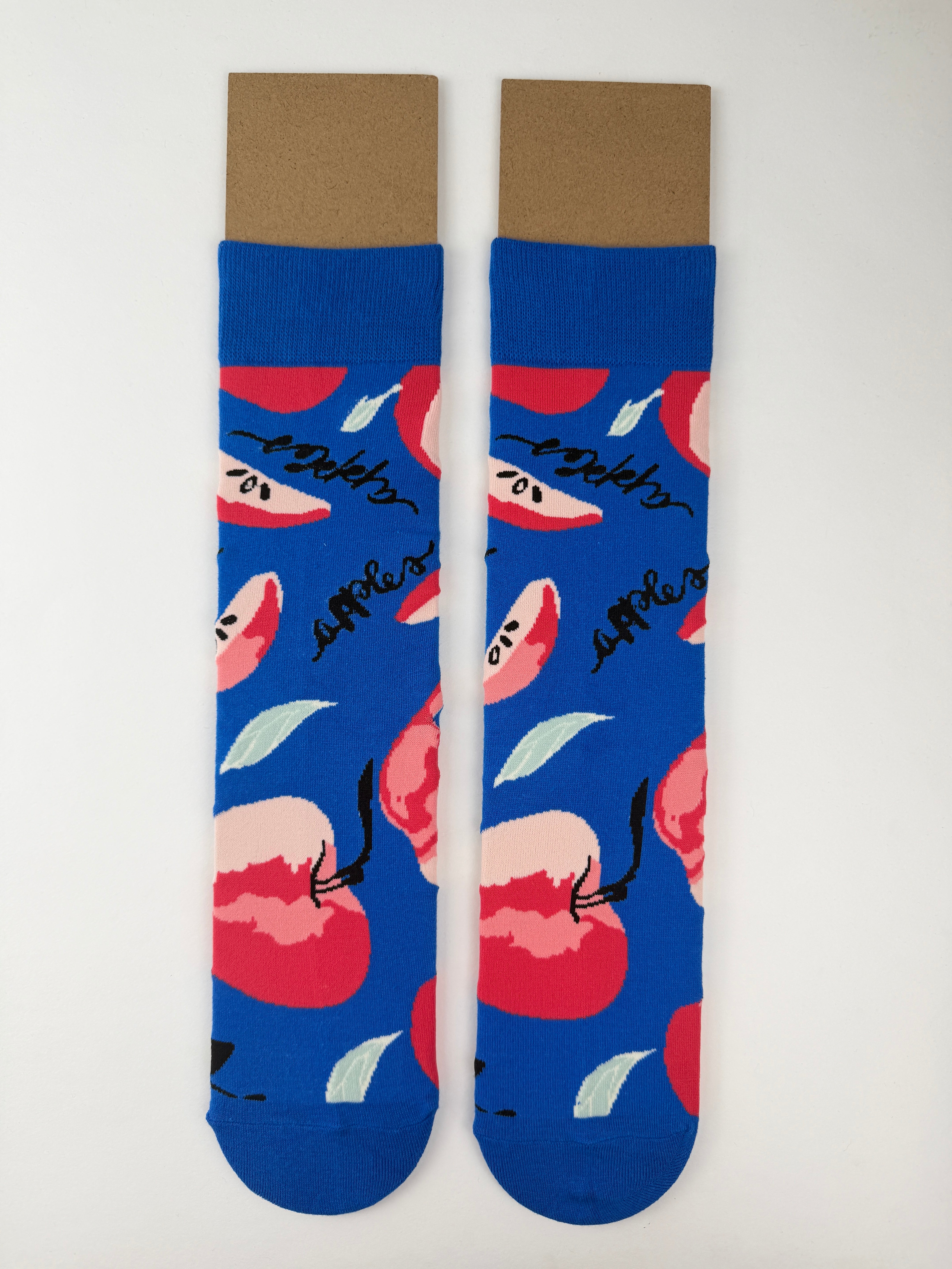 Fruit Socks – Red Apple Pattern Blue