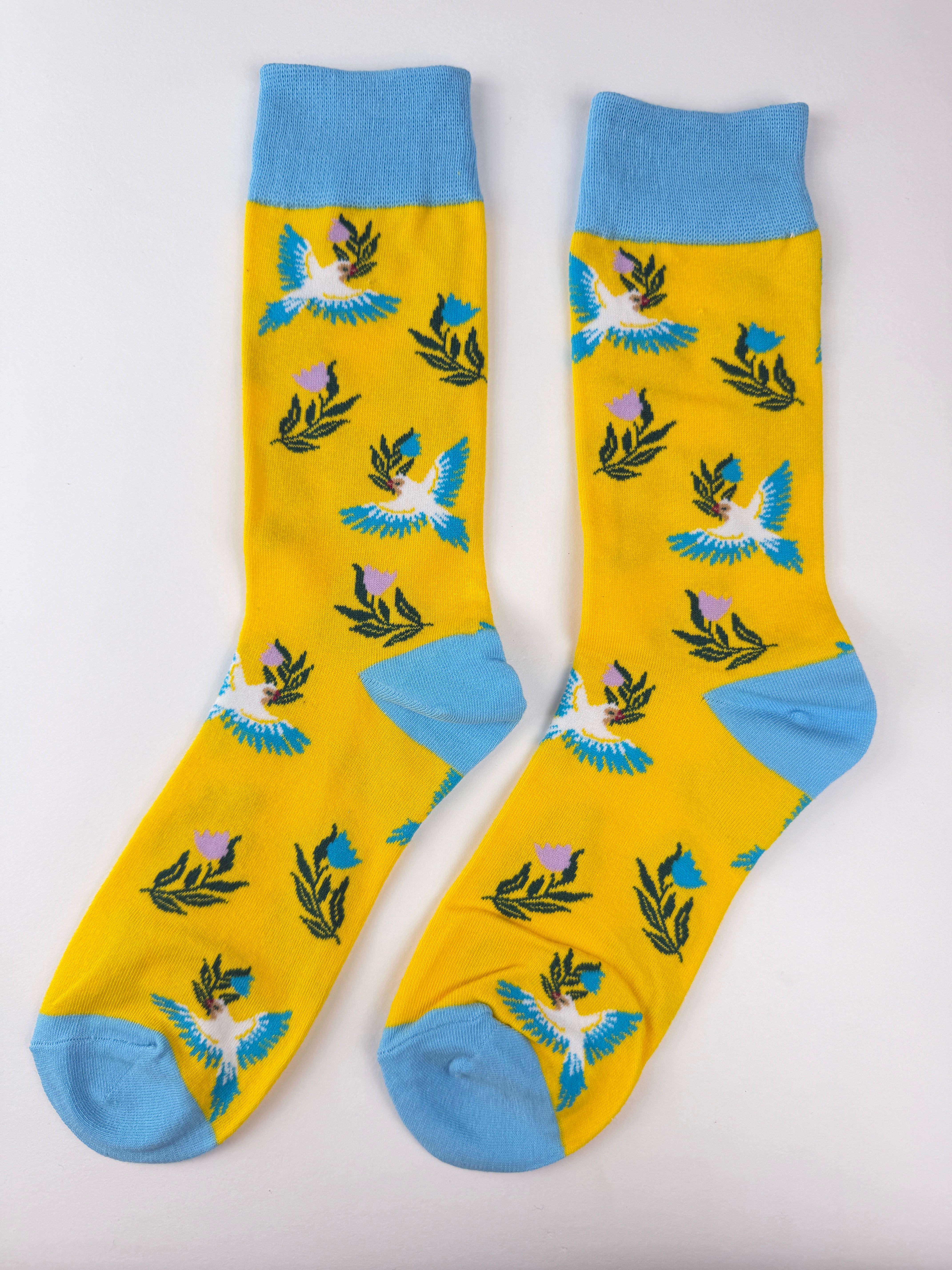 Spring Socks - Flying Bird & Flower Crew Socks