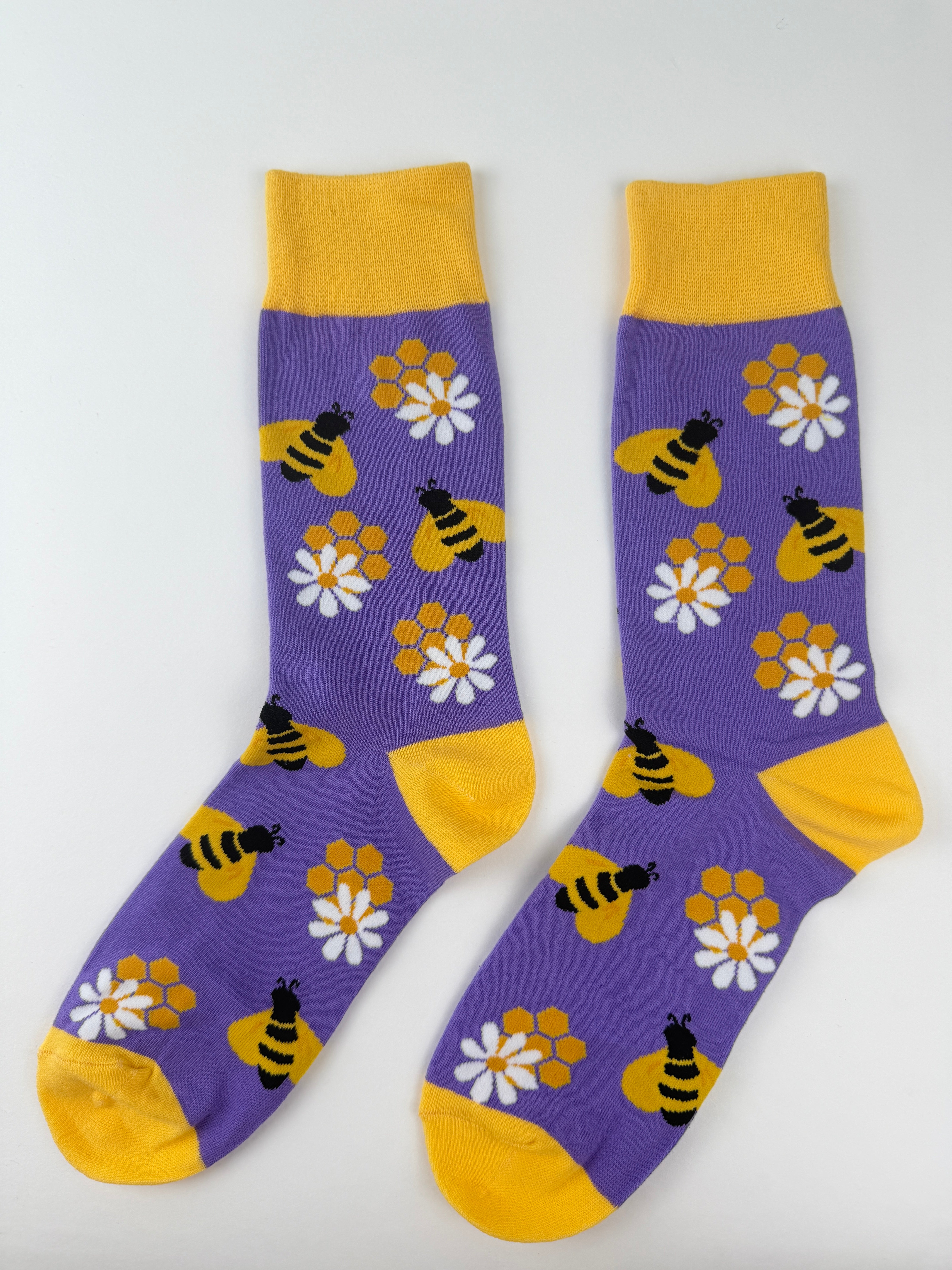 Spring Socks - Honey Bee & Flower Crew Socks