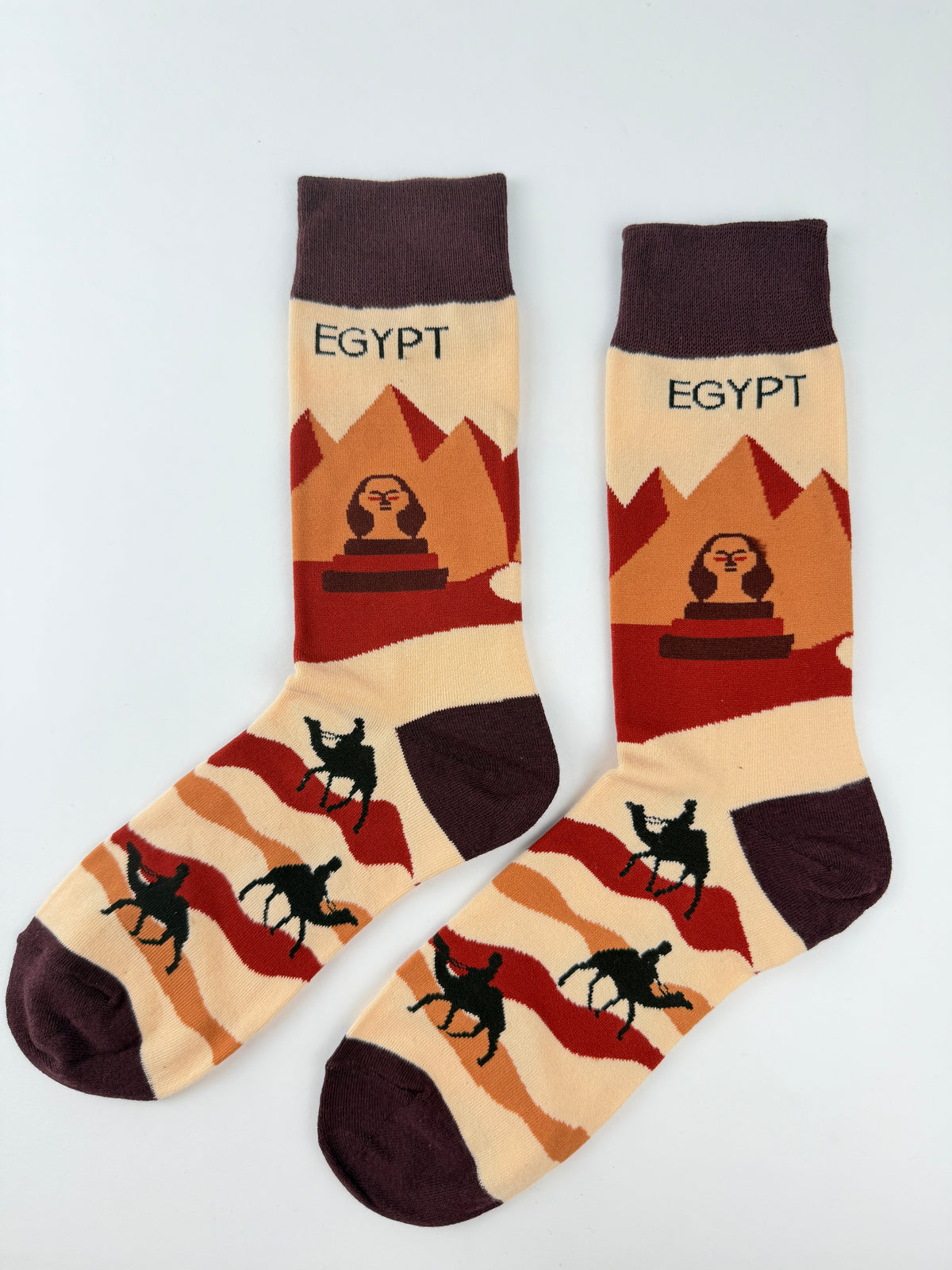 Egypt Landmark Crew Socks | Sphinx & Pyramid Design