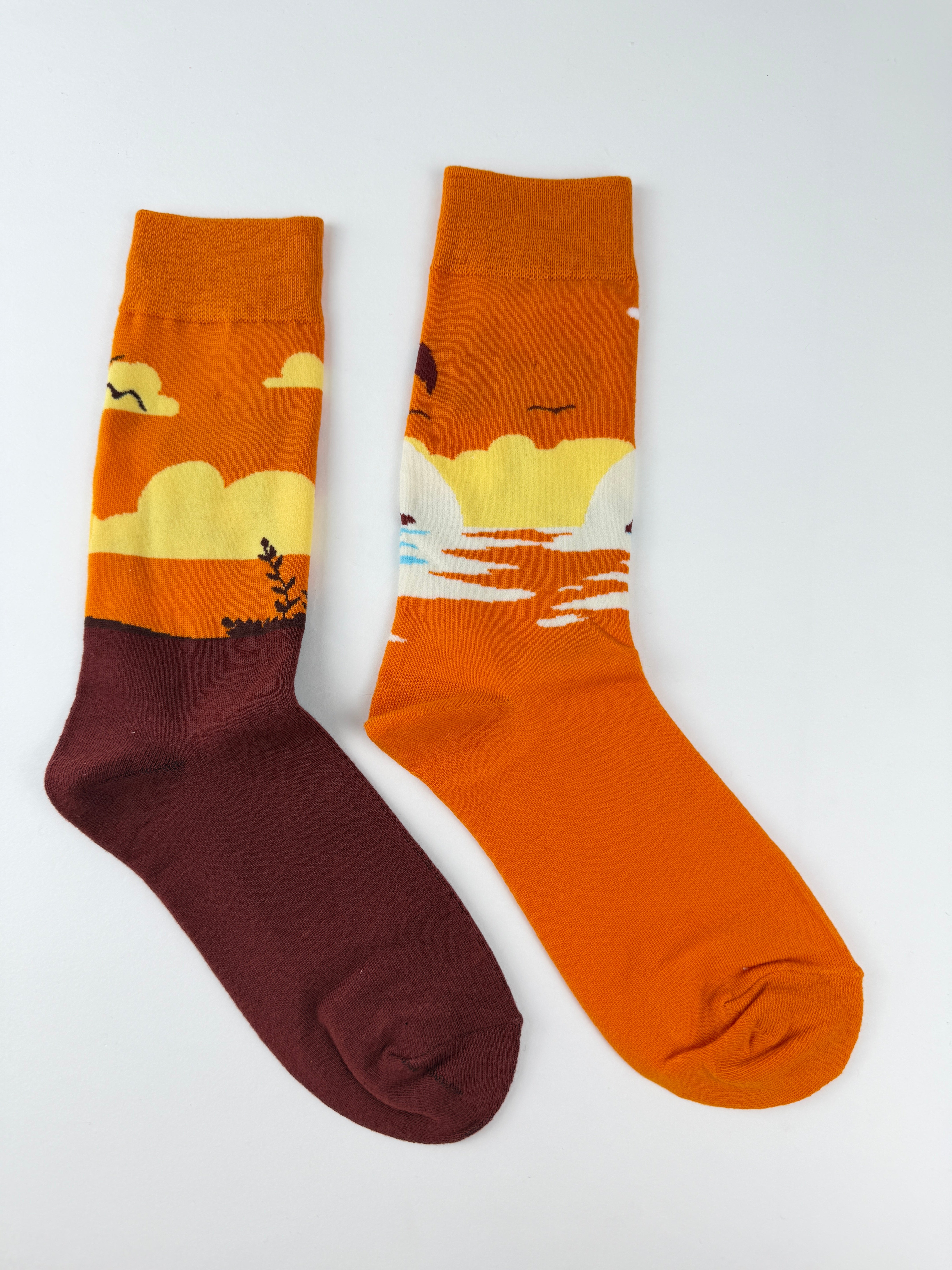 Tropical Sunset Beach Palm Tree Crew Socks