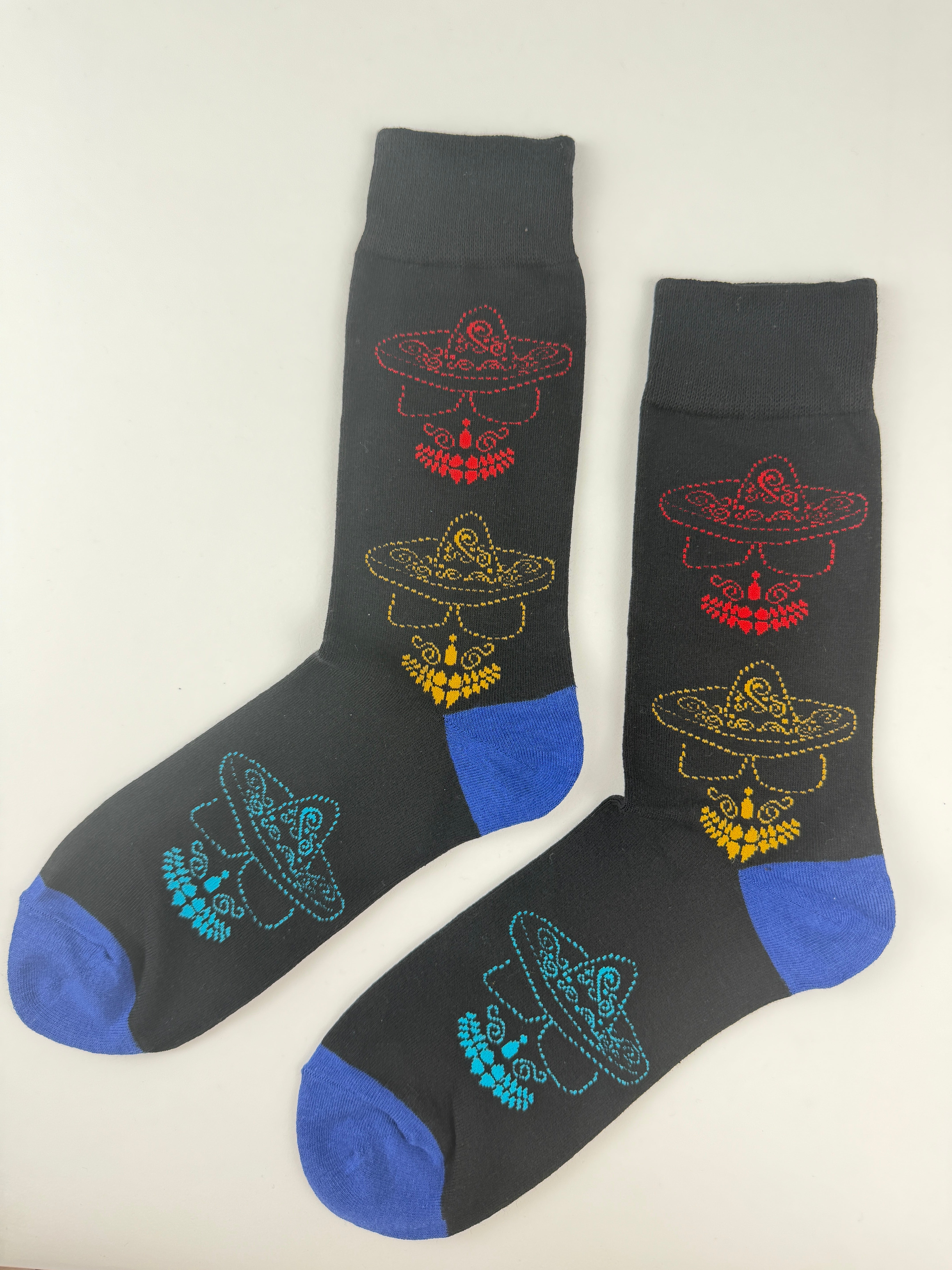 Day of the Dead – Sombrero & Mustache Pattern Crew Socks