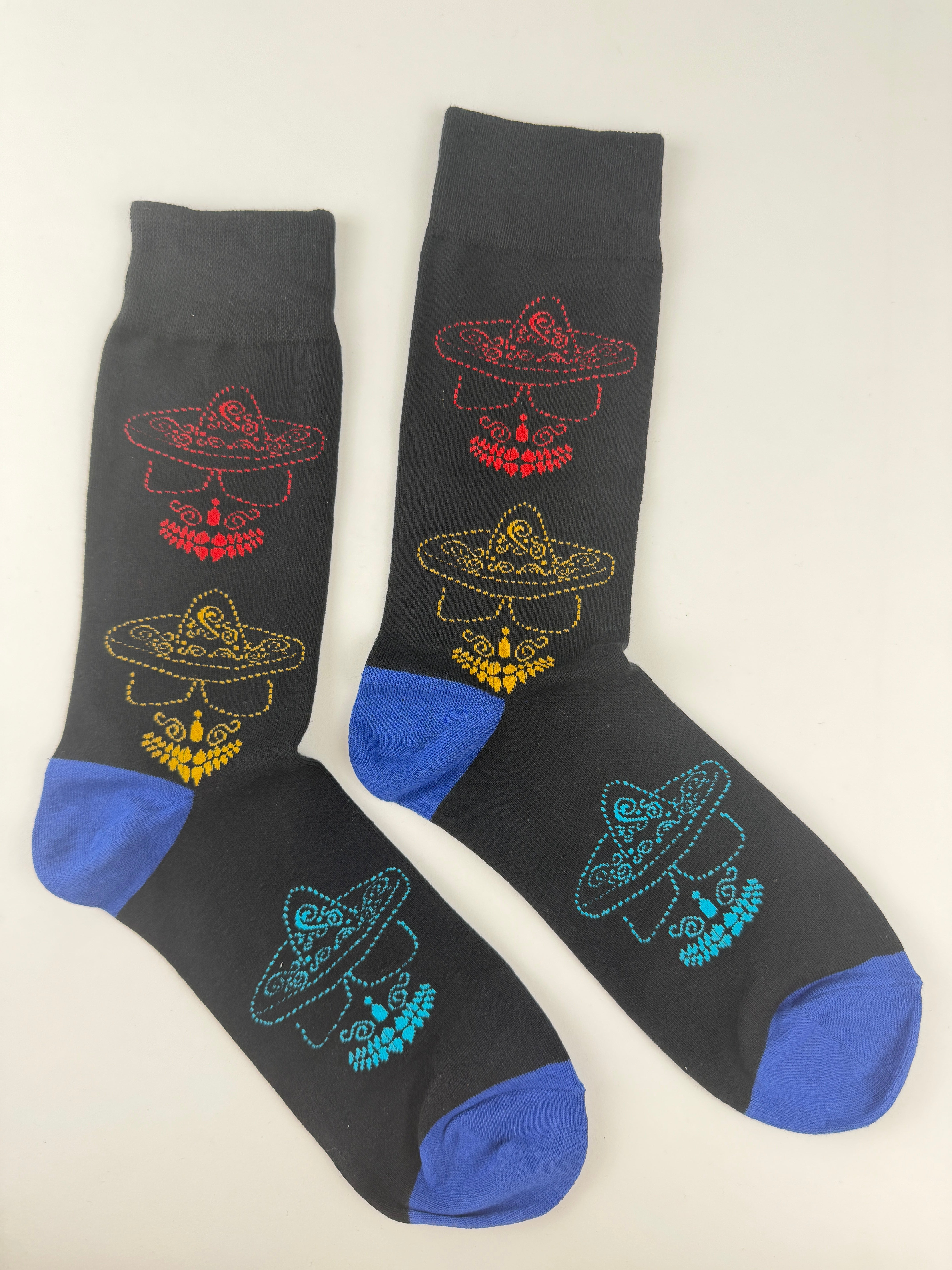 Day of the Dead – Sombrero & Mustache Pattern Crew Socks