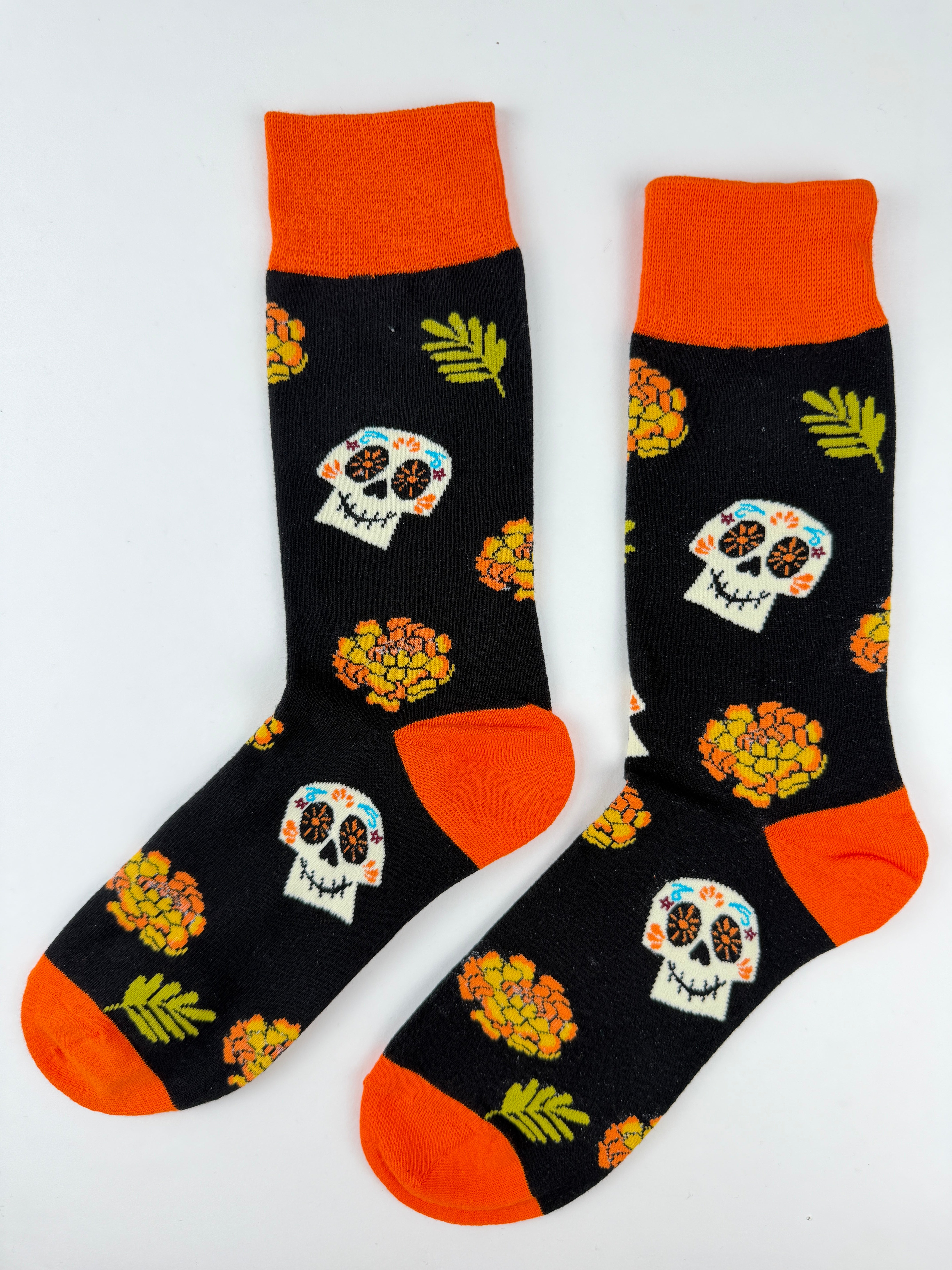Day of the Dead Sugar Skull Floral Crew Socks Unisex