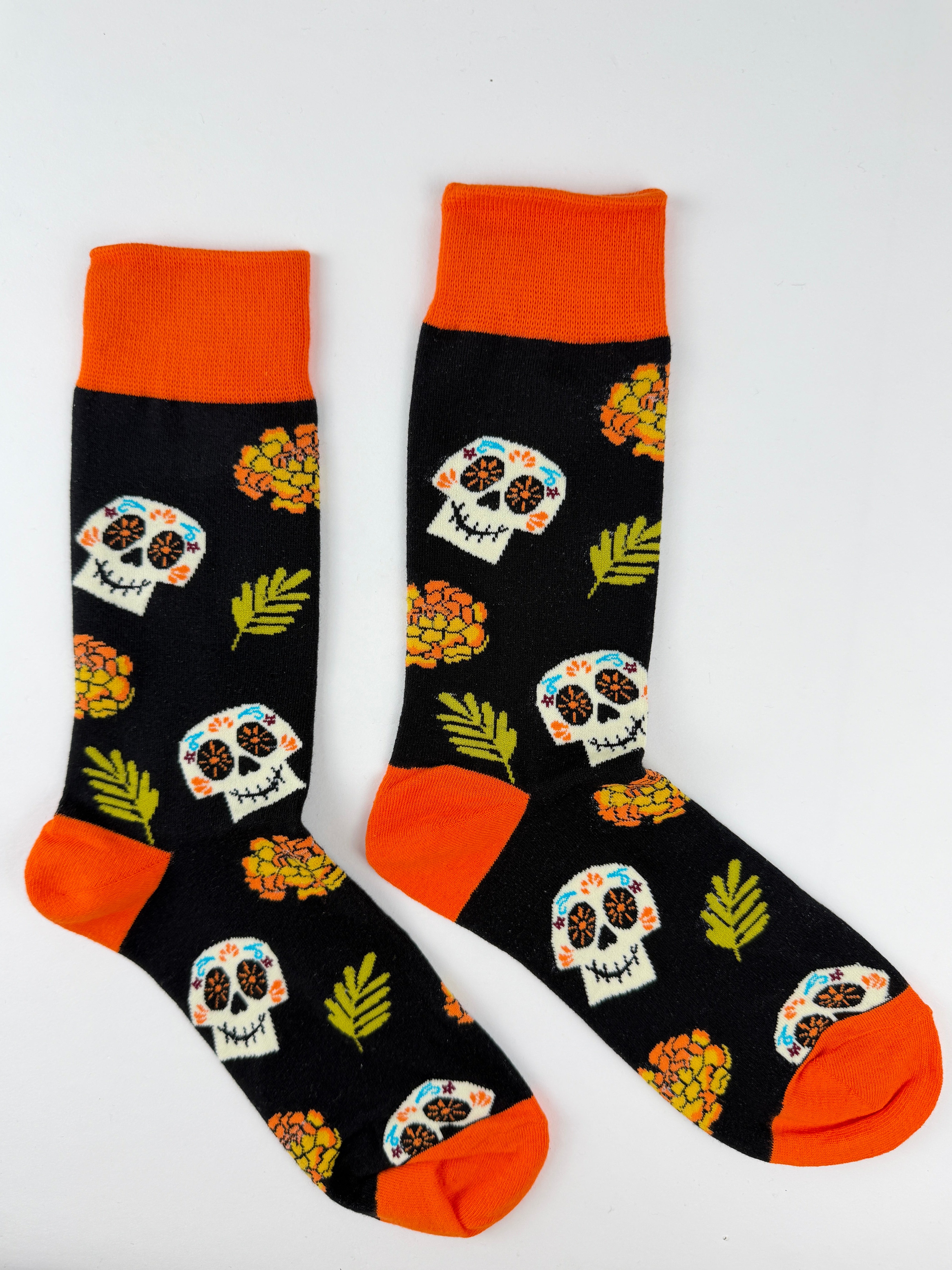 Day of the Dead Sugar Skull Floral Crew Socks Unisex