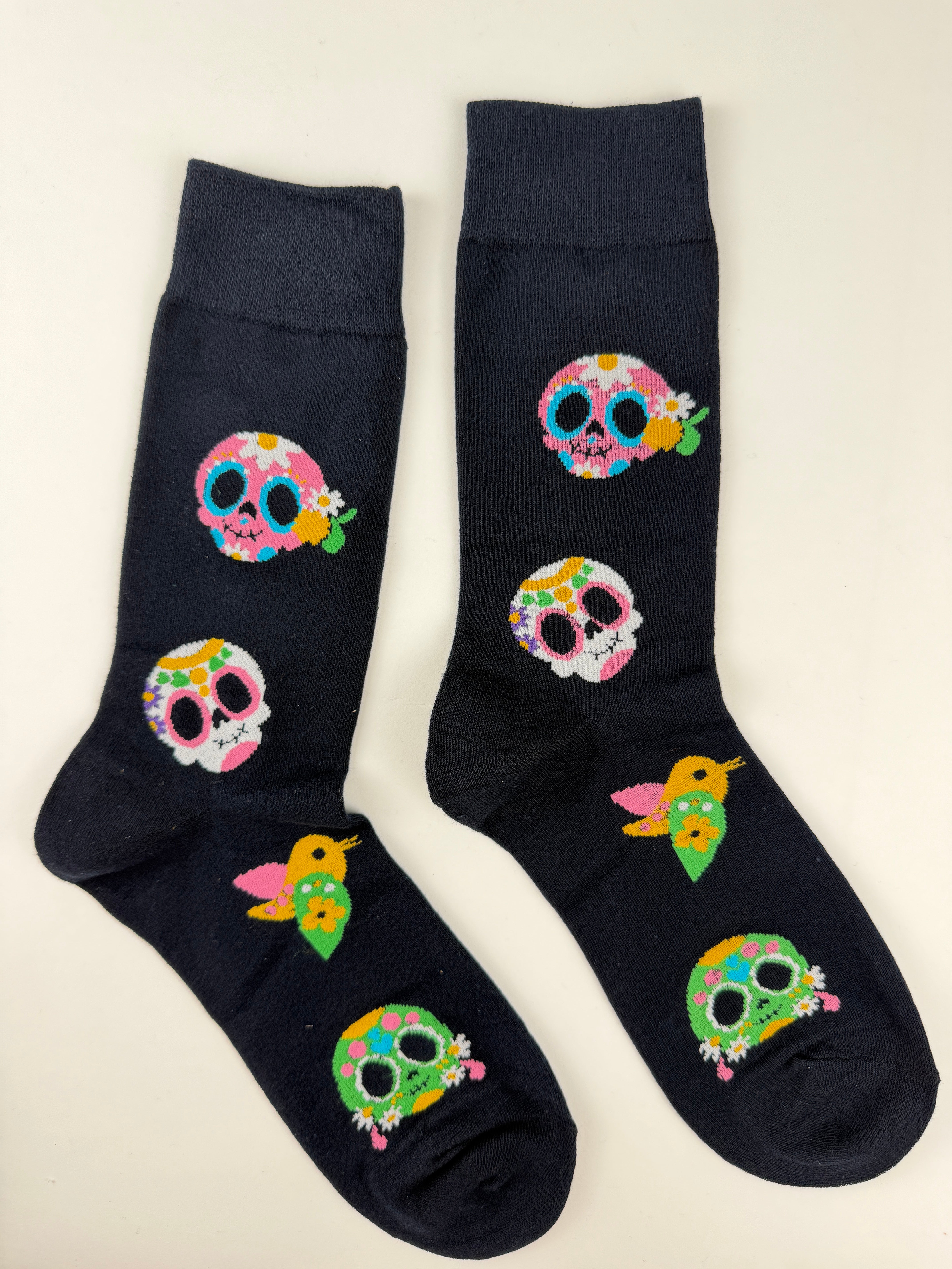 Day of the Dead Sugar Skull & Floral Bird Socks