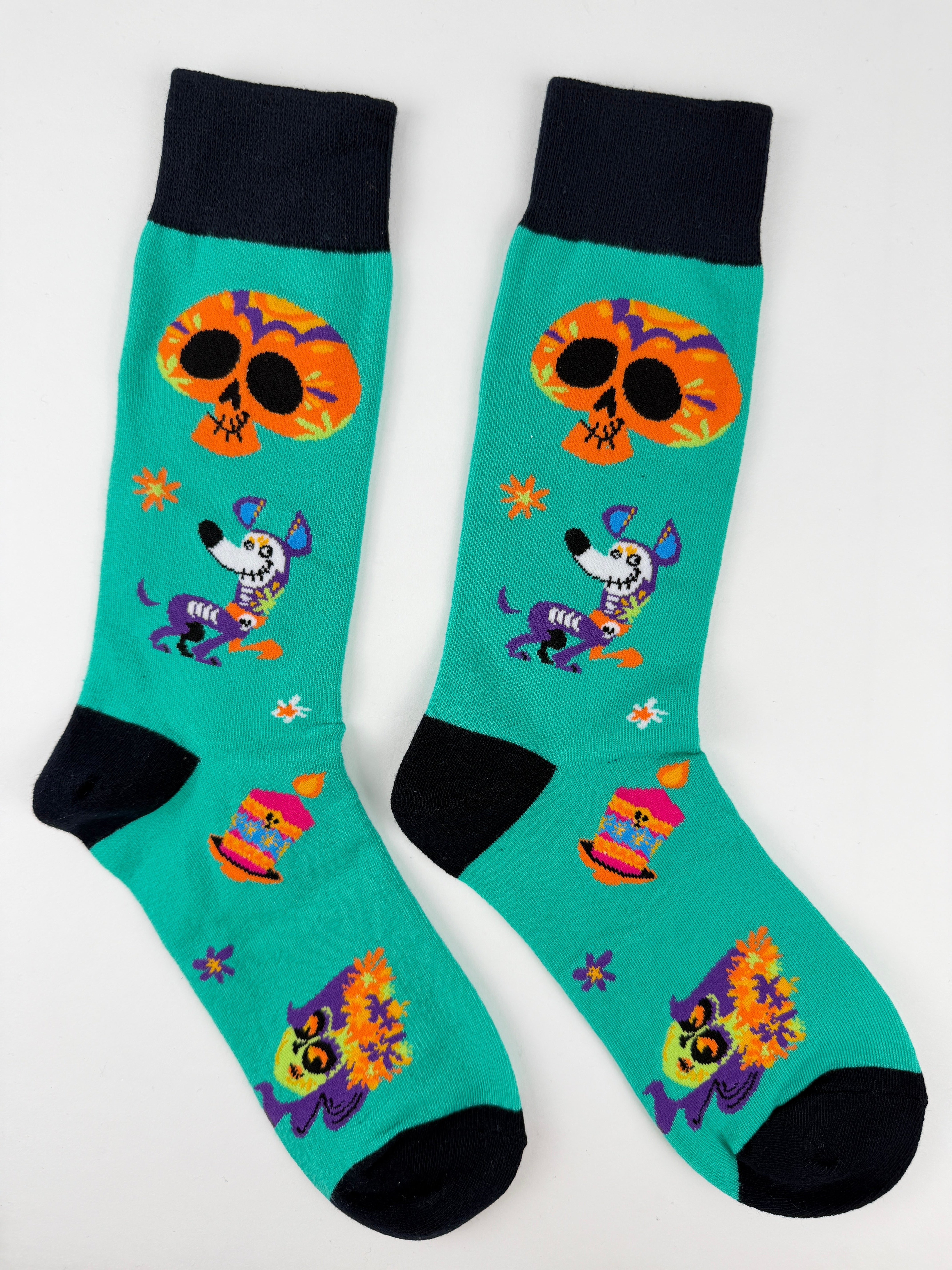 Day of the Dead Skeleton Dog Socks – Calavera Skull & Marigold Design
