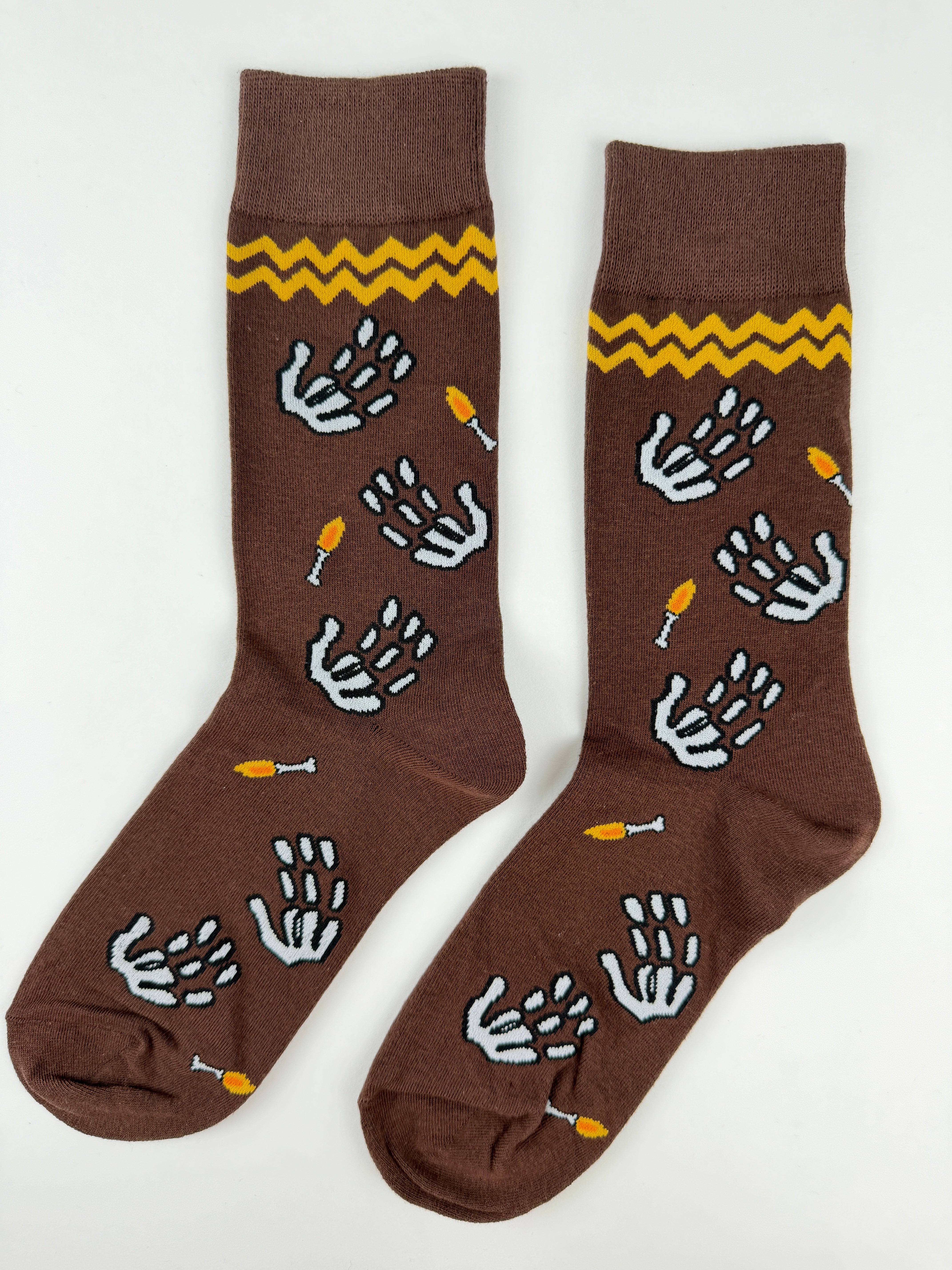 Day of the Dead Skeleton Hands & Candles Socks – Brown Novelty Socks