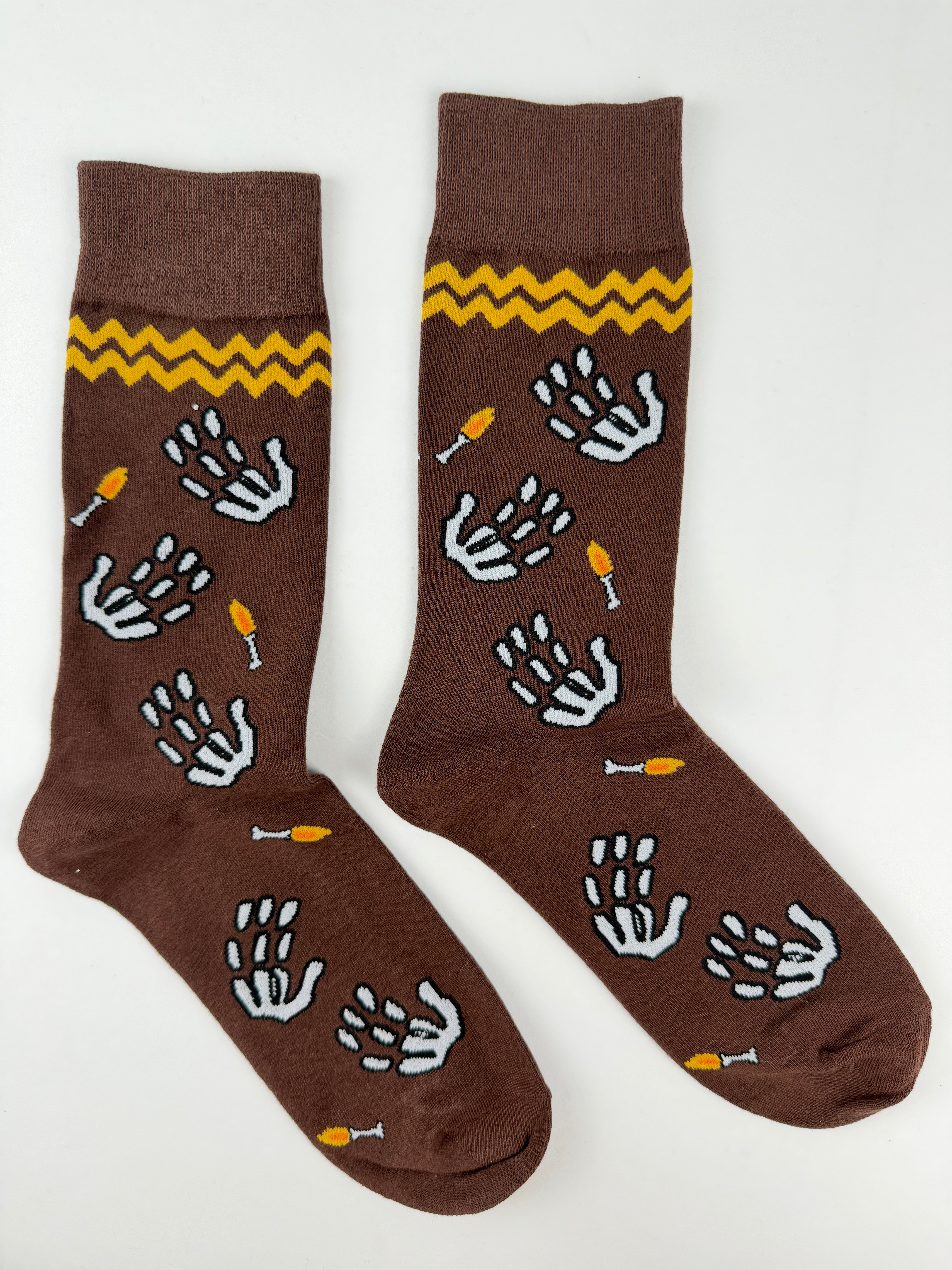 Day of the Dead Skeleton Hands & Candles Socks – Brown Novelty Socks